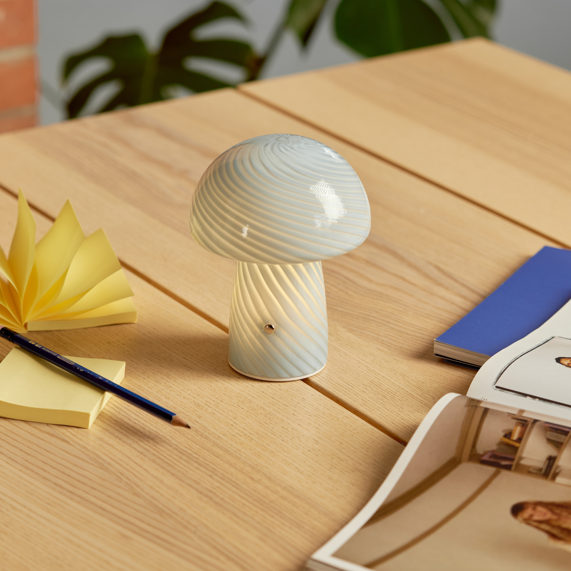 Portable Mini Glass Mushroom Lamp, Blue