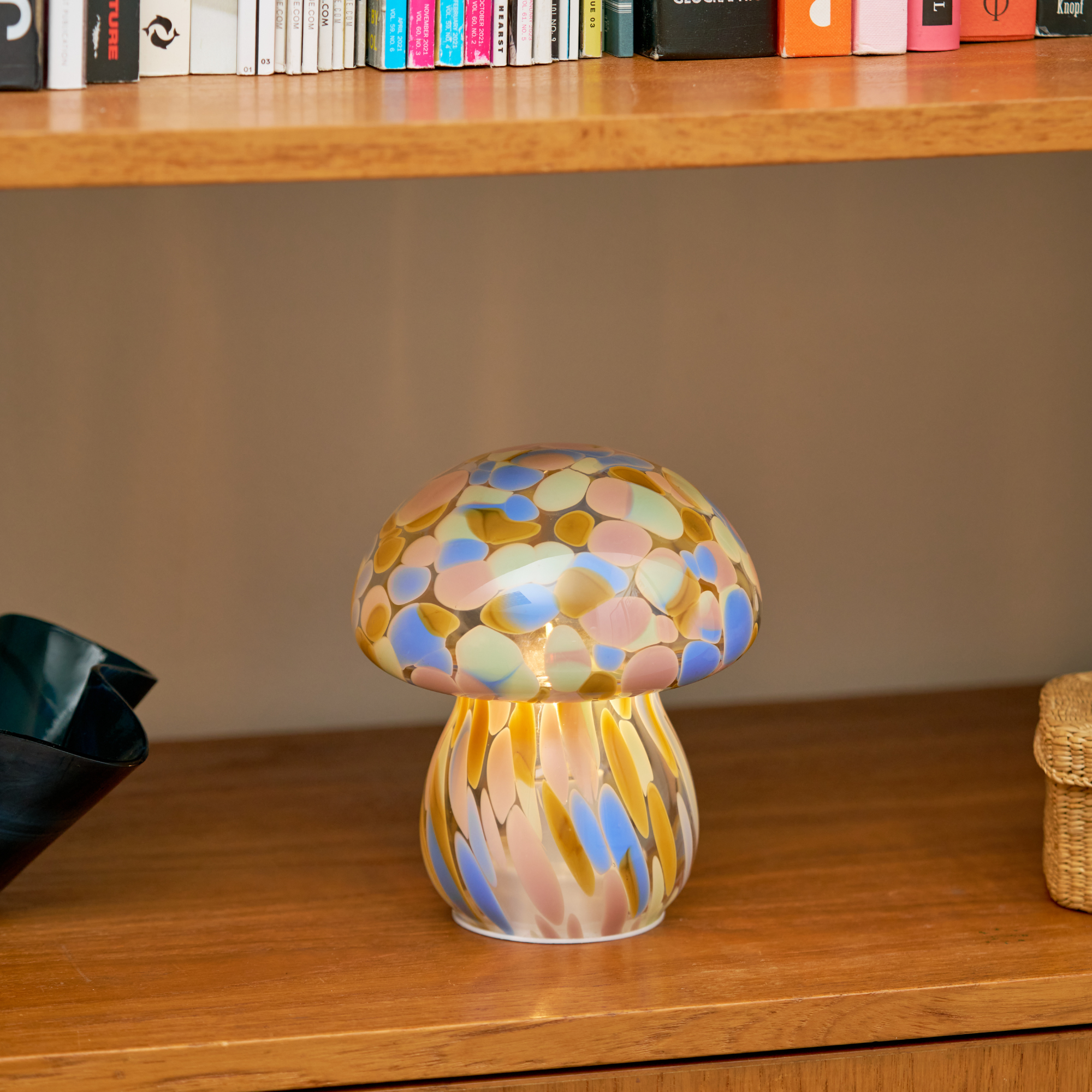 Portable Chubby Close Top Glass Mushroom Lamp, Kaleidoscope