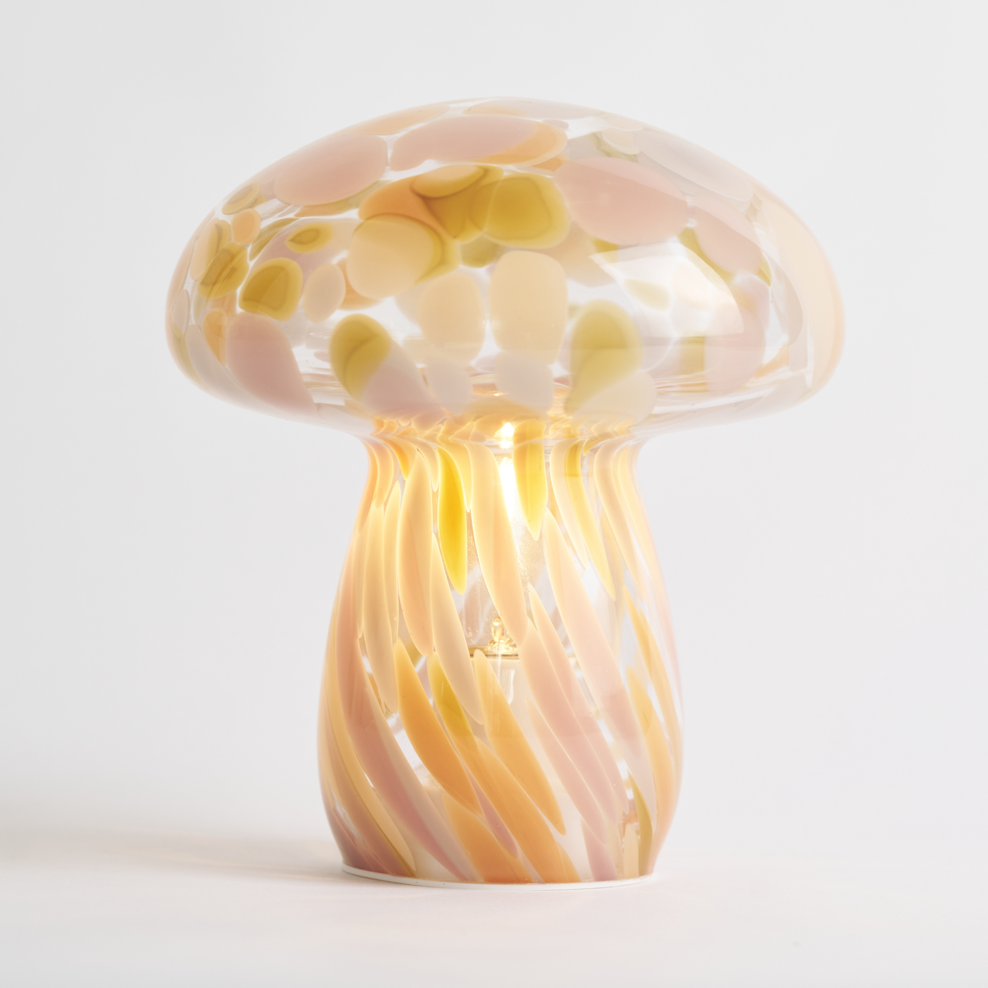 Portable Tall Close Top Glass Mushroom Lamp, Pink Moon