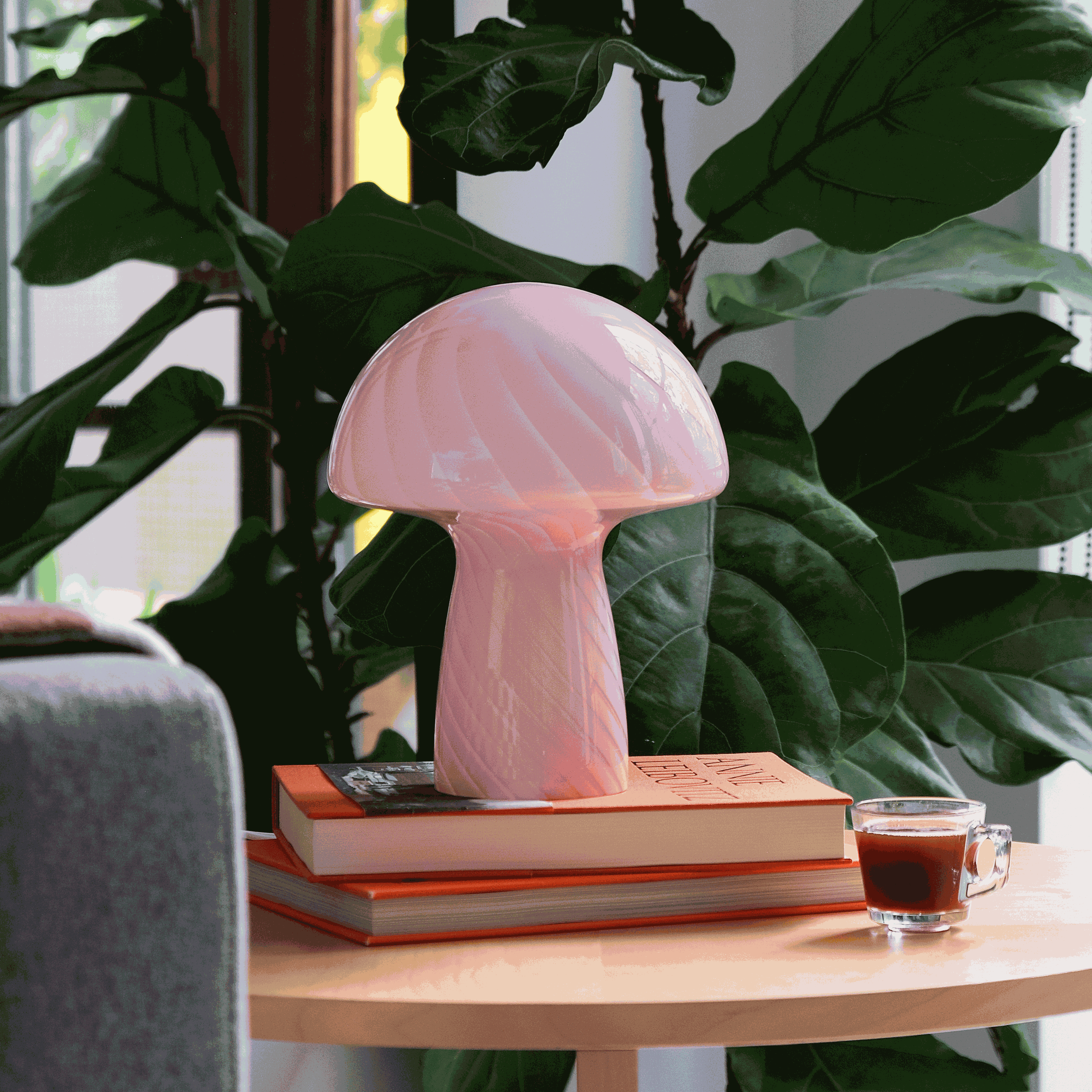 Glass Mushroom Table Lamp, Petite Close Top, Bubblegum