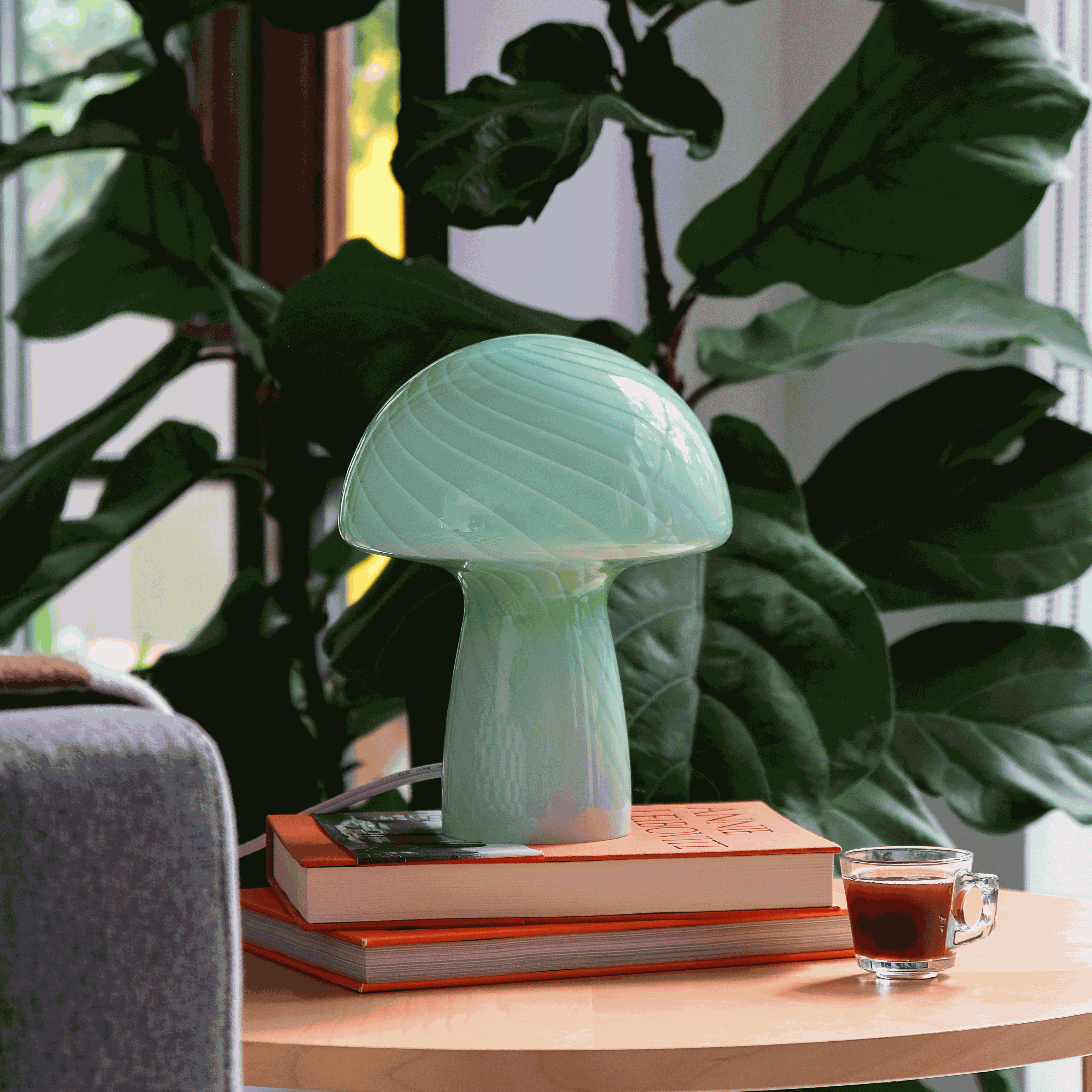 Glass Mushroom Table Lamp, Petite Close Top, Jade