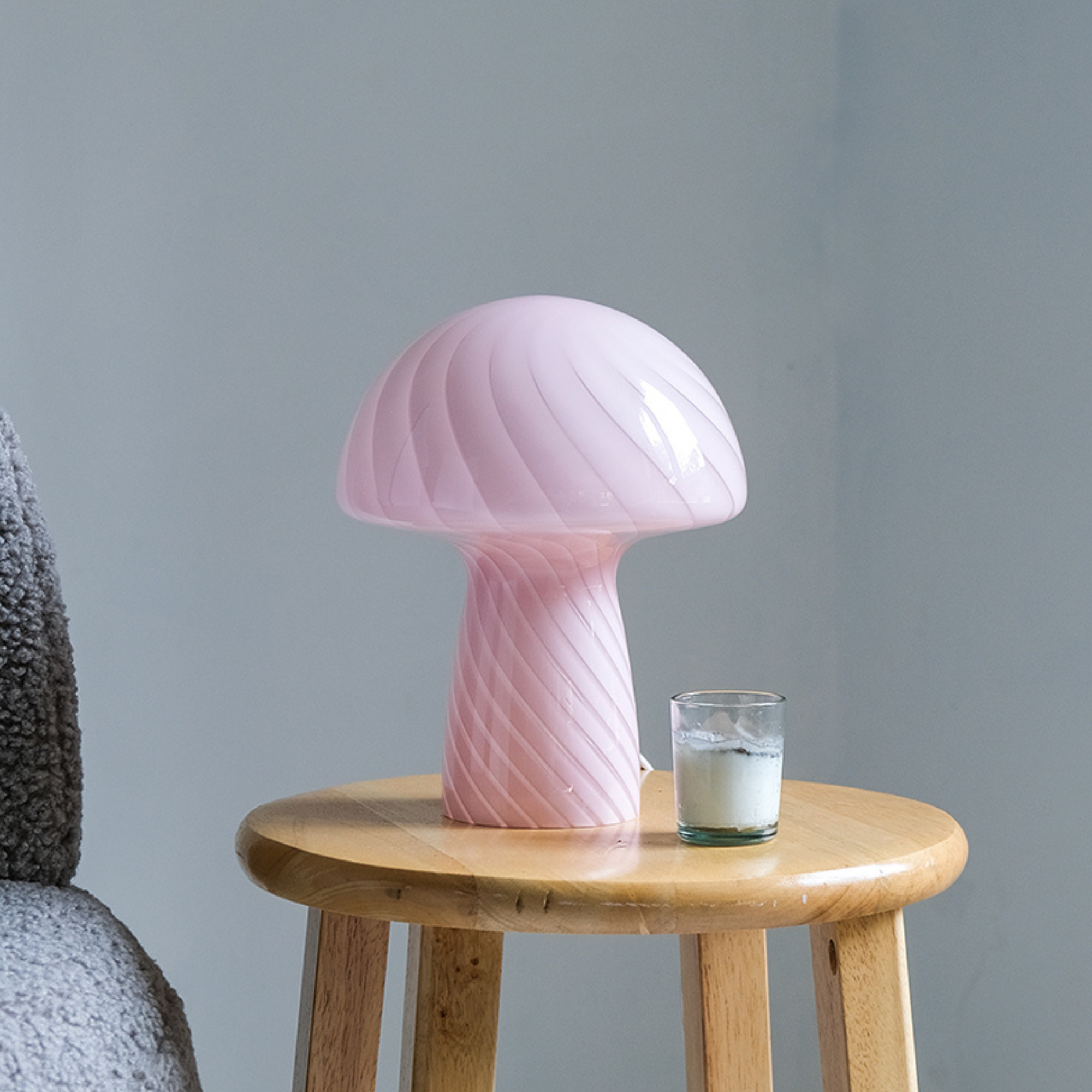 Glass Mushroom Table Lamp, Petite Close Top, Bubblegum