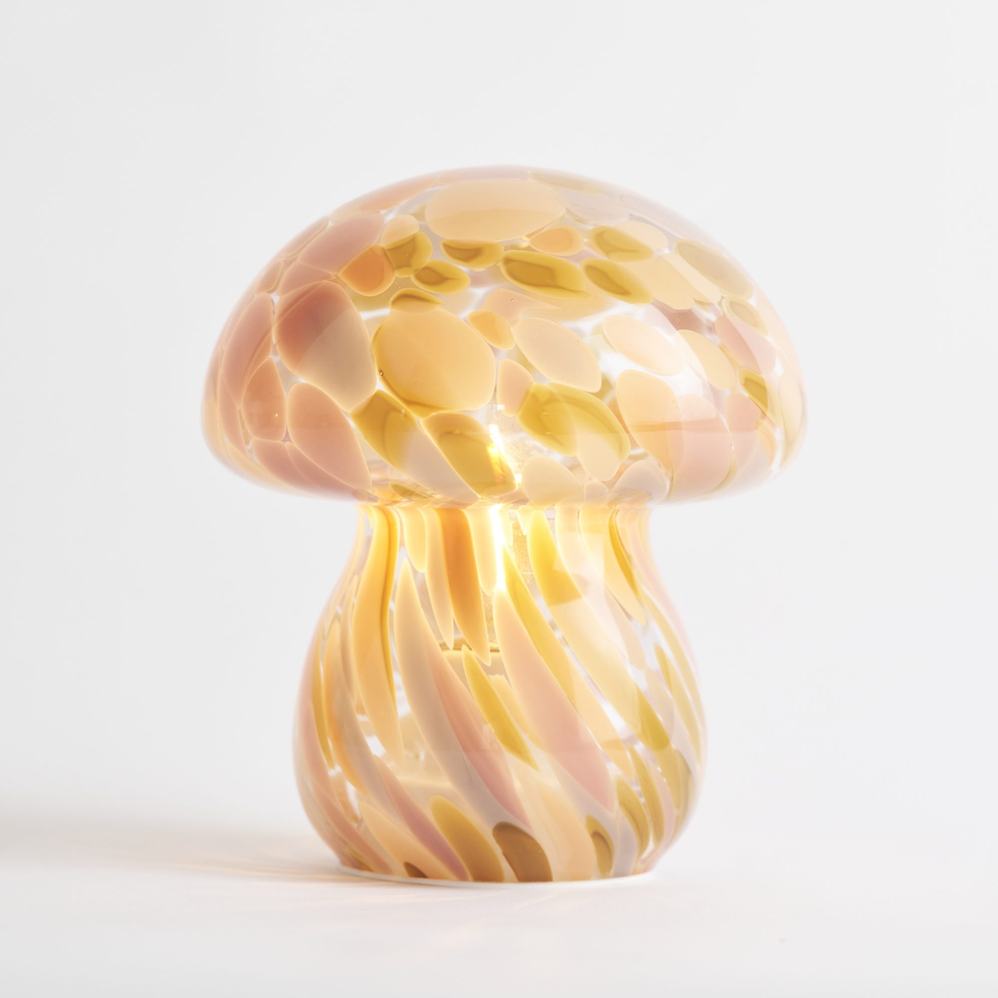 Portable Chubby Close Top Glass Mushroom Lamp, Pink Moon