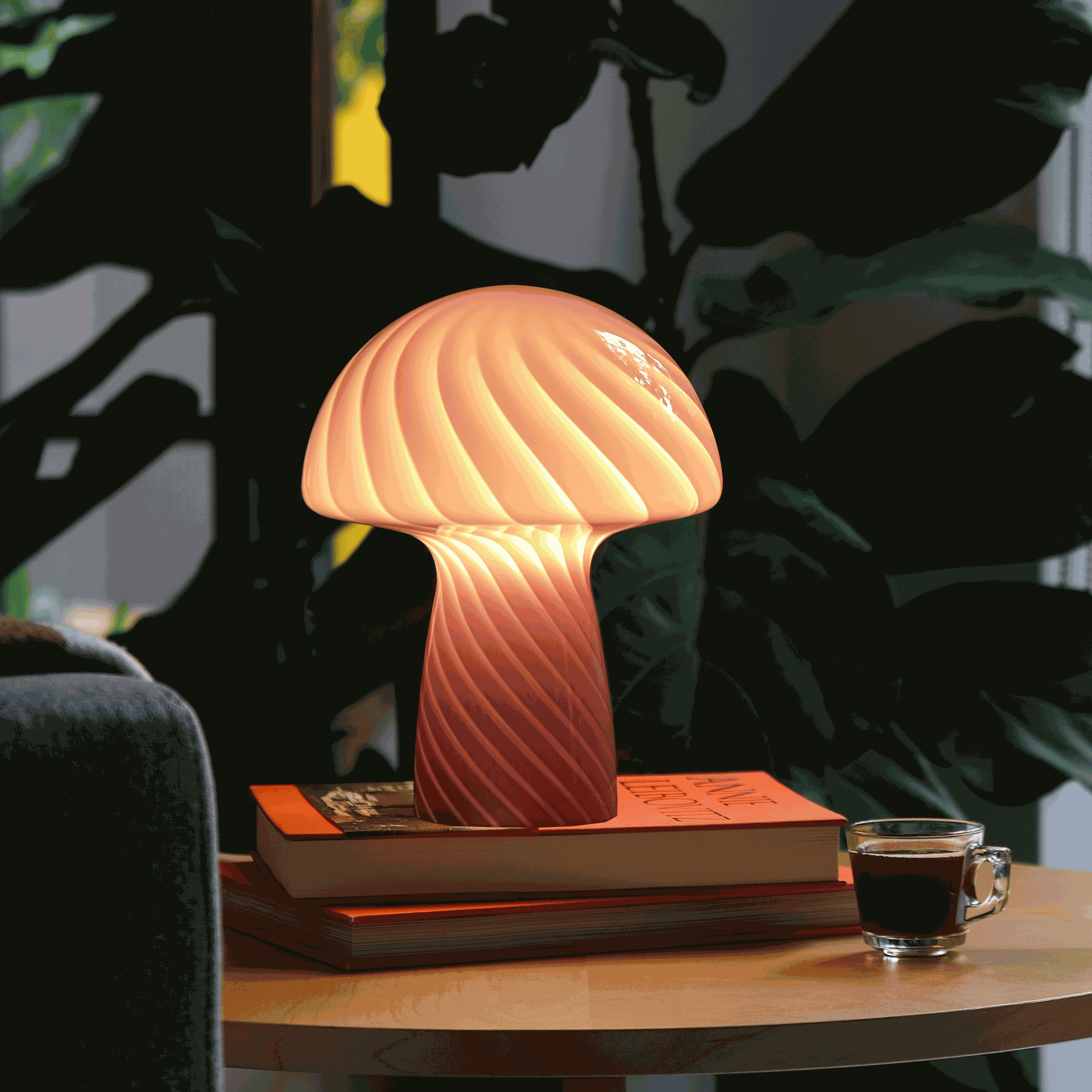 Glass Mushroom Table Lamp, Petite Close Top, Bubblegum