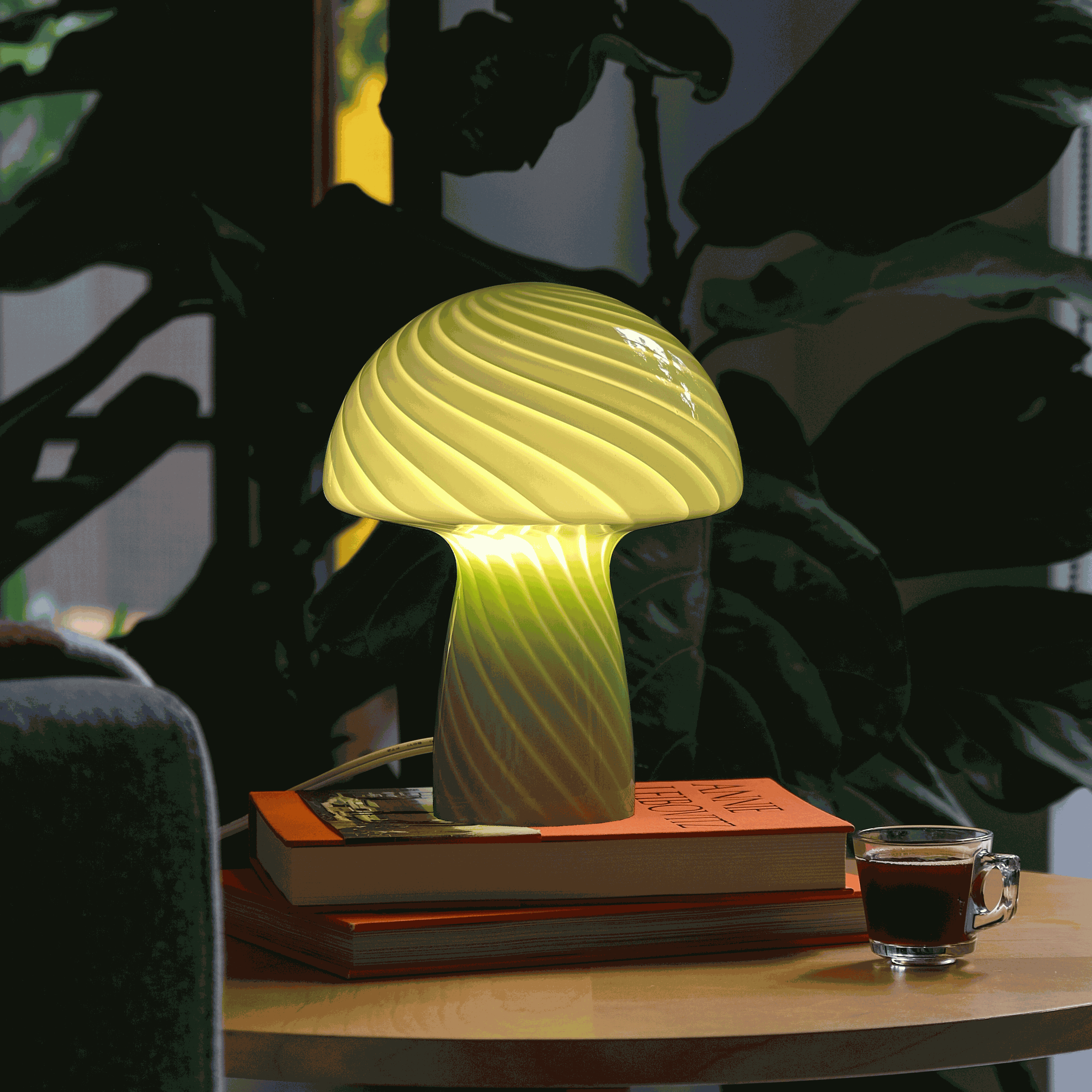 Glass Mushroom Table Lamp, Petite Close Top, Jade