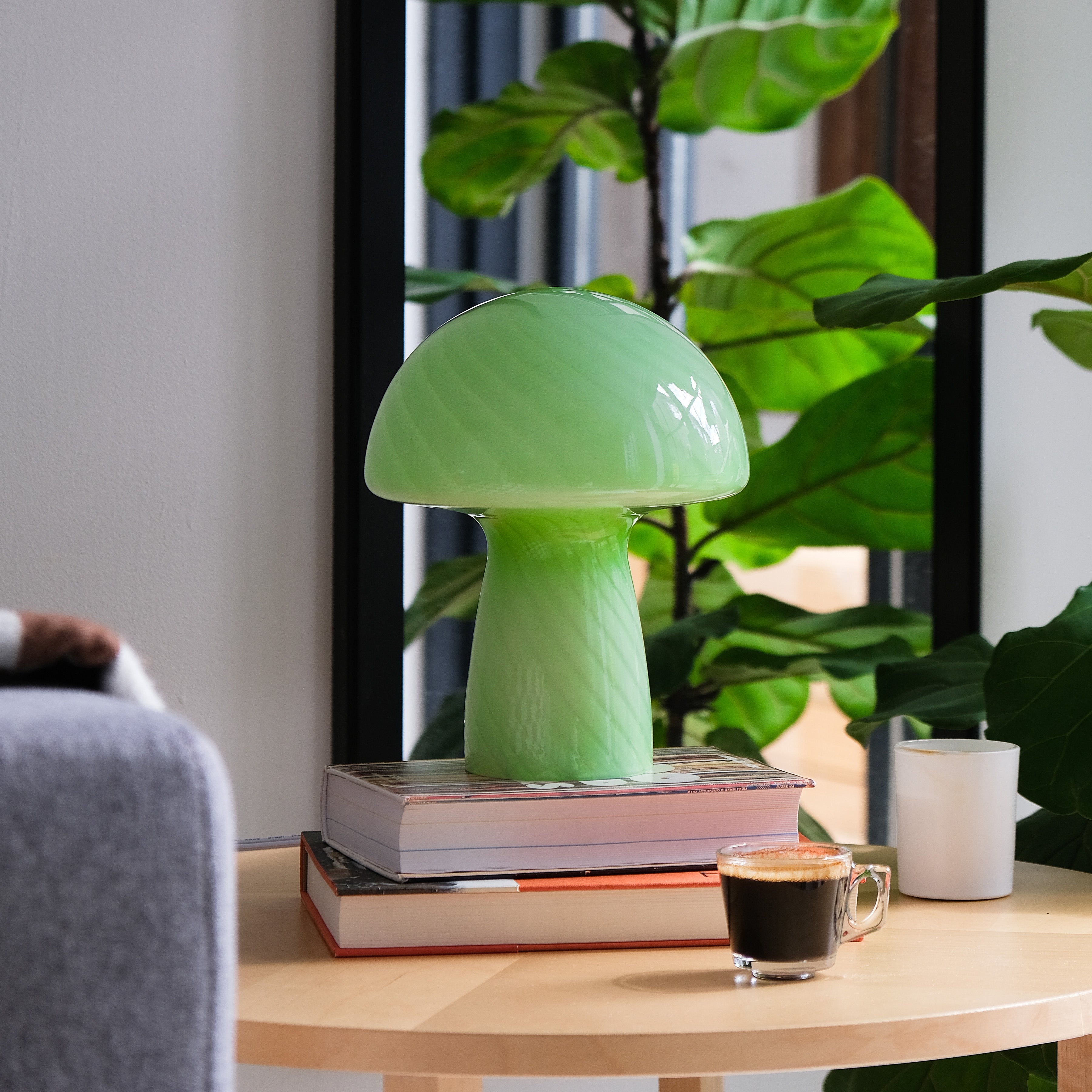 Glass Mushroom Table Lamp, Petite Close Top, Cucumber Green