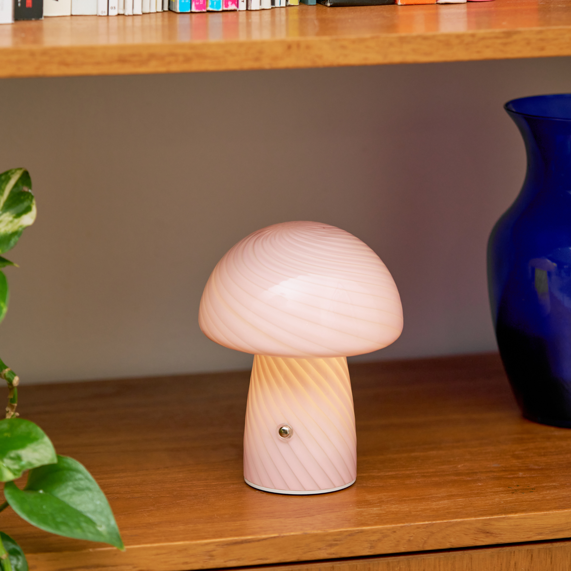 Portable Mini Glass Mushroom Lamp, Pink