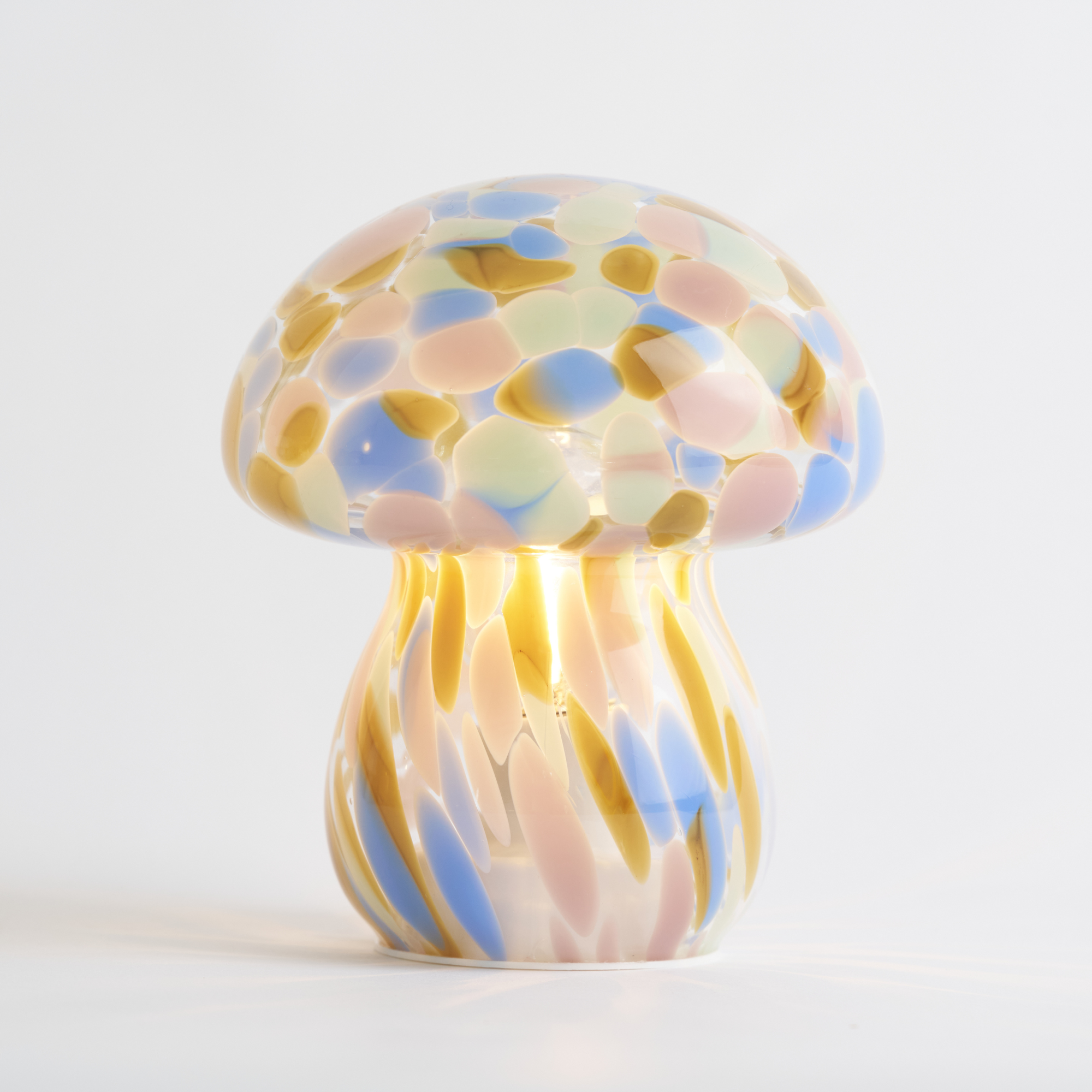 Portable Chubby Close Top Glass Mushroom Lamp, Kaleidoscope