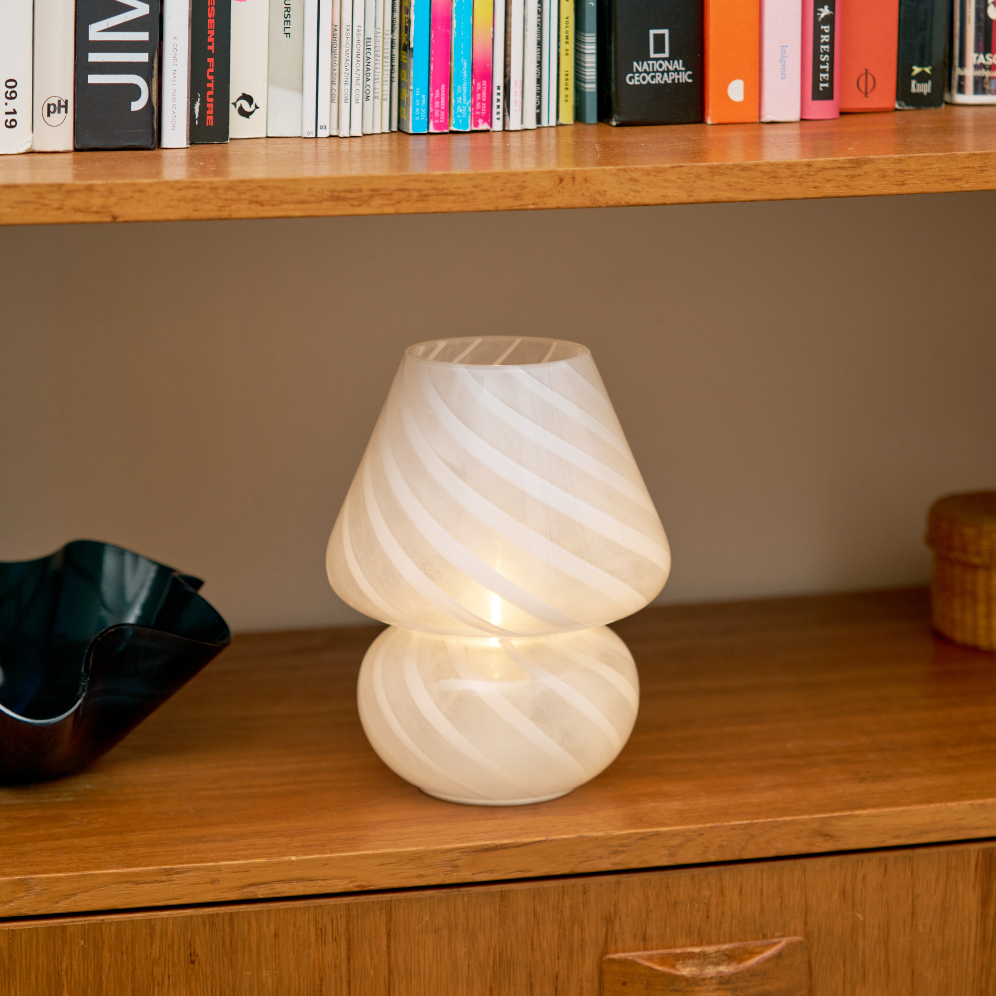 Portable Mini Open Top Glass Mushroom Lamp, White