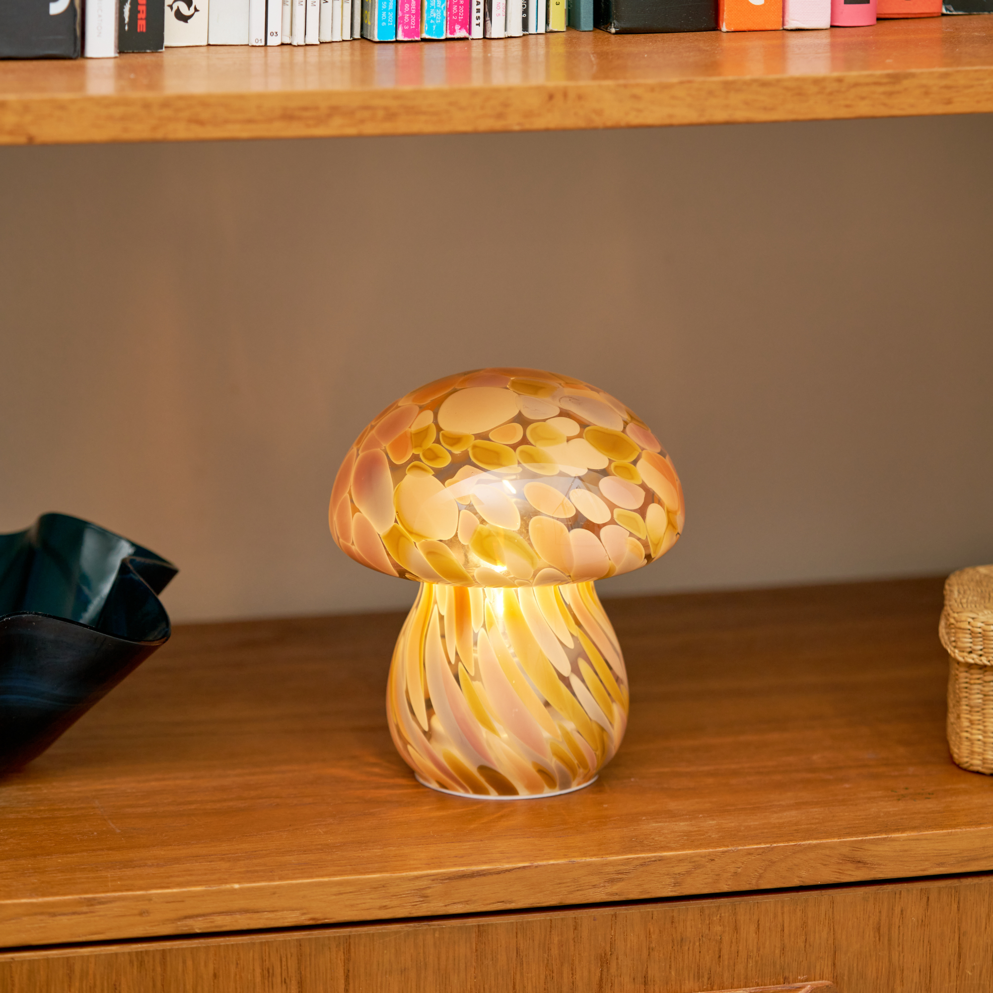 Portable Chubby Close Top Glass Mushroom Lamp, Pink Moon