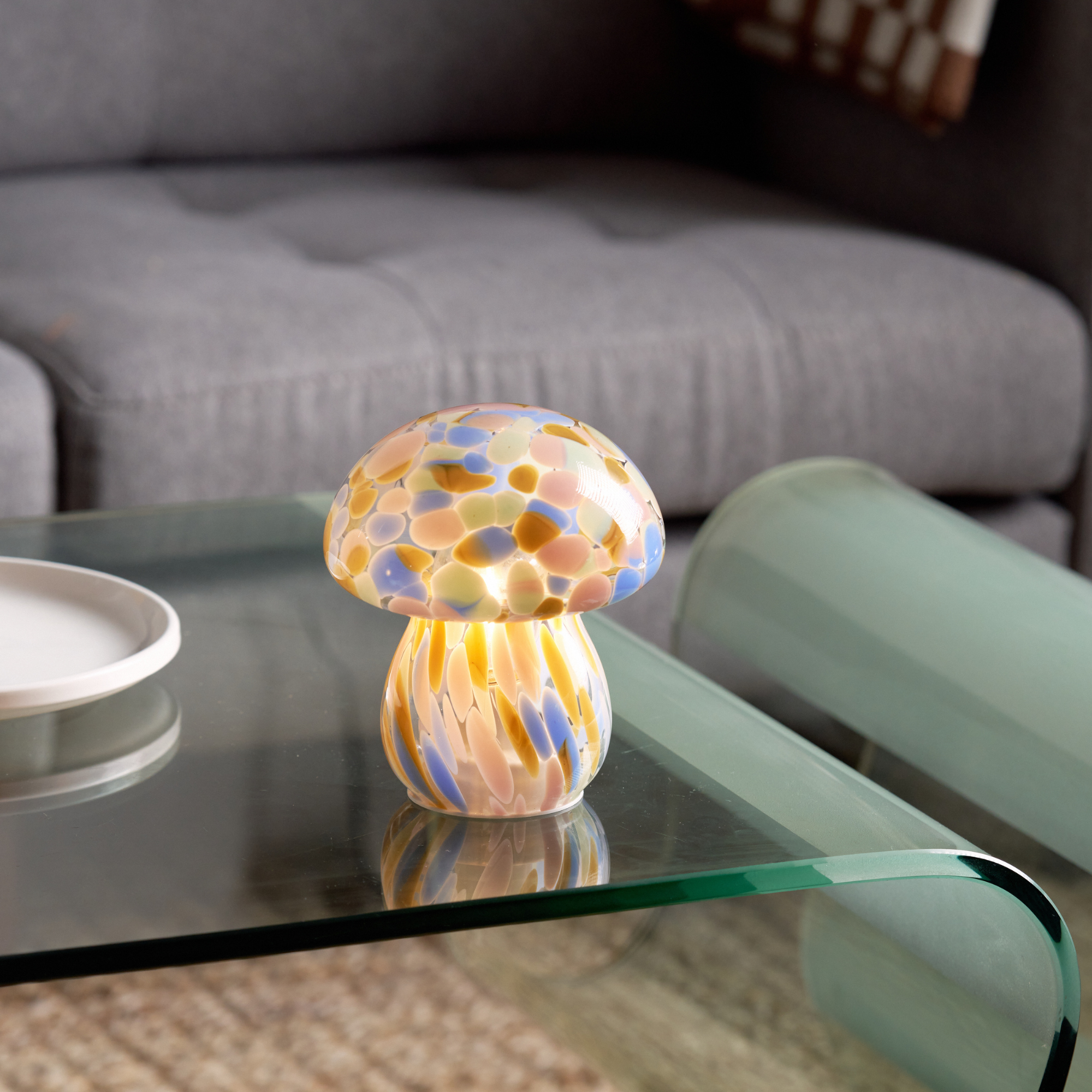 Portable Chubby Close Top Glass Mushroom Lamp, Kaleidoscope