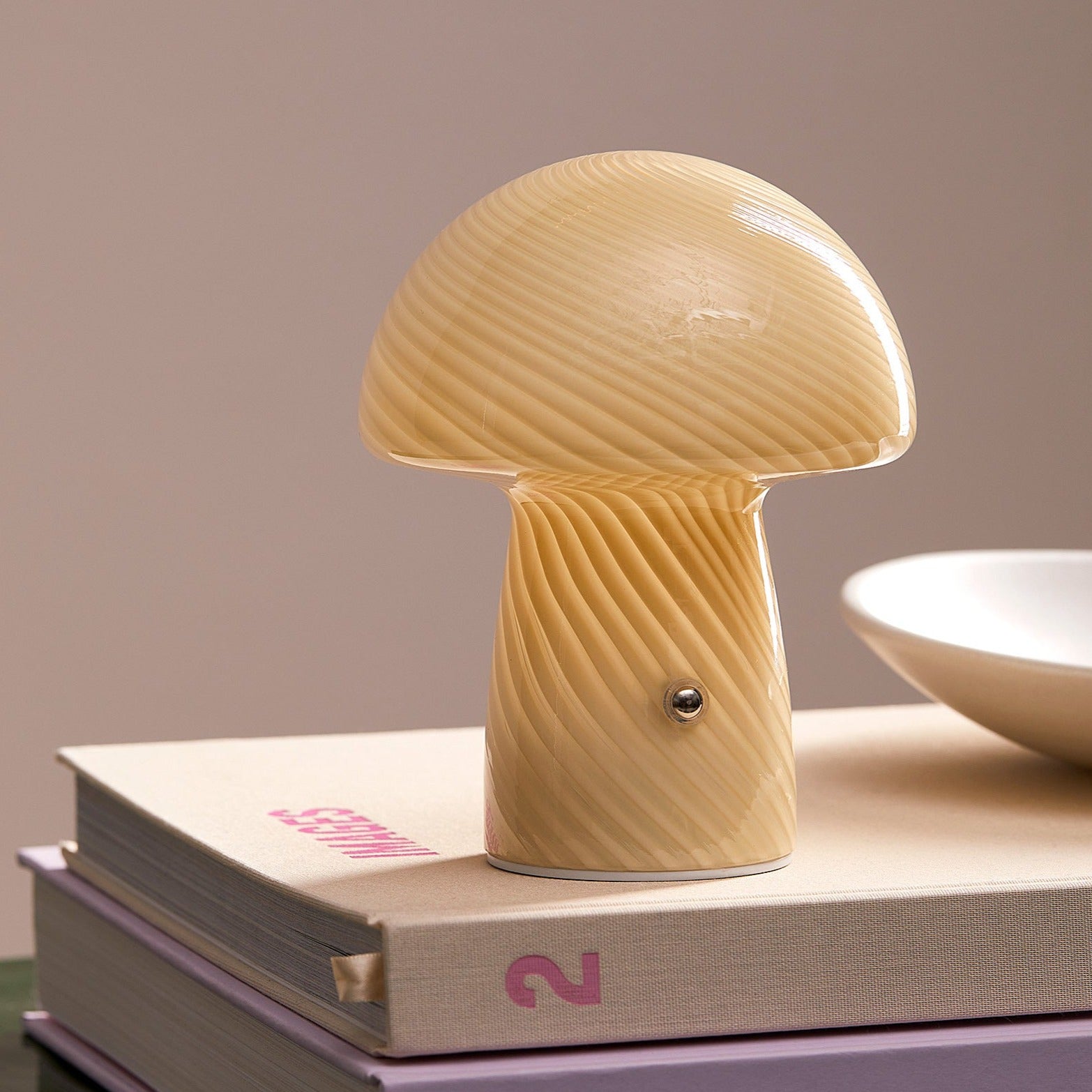 Portable Mini Glass Mushroom Lamp, Butter