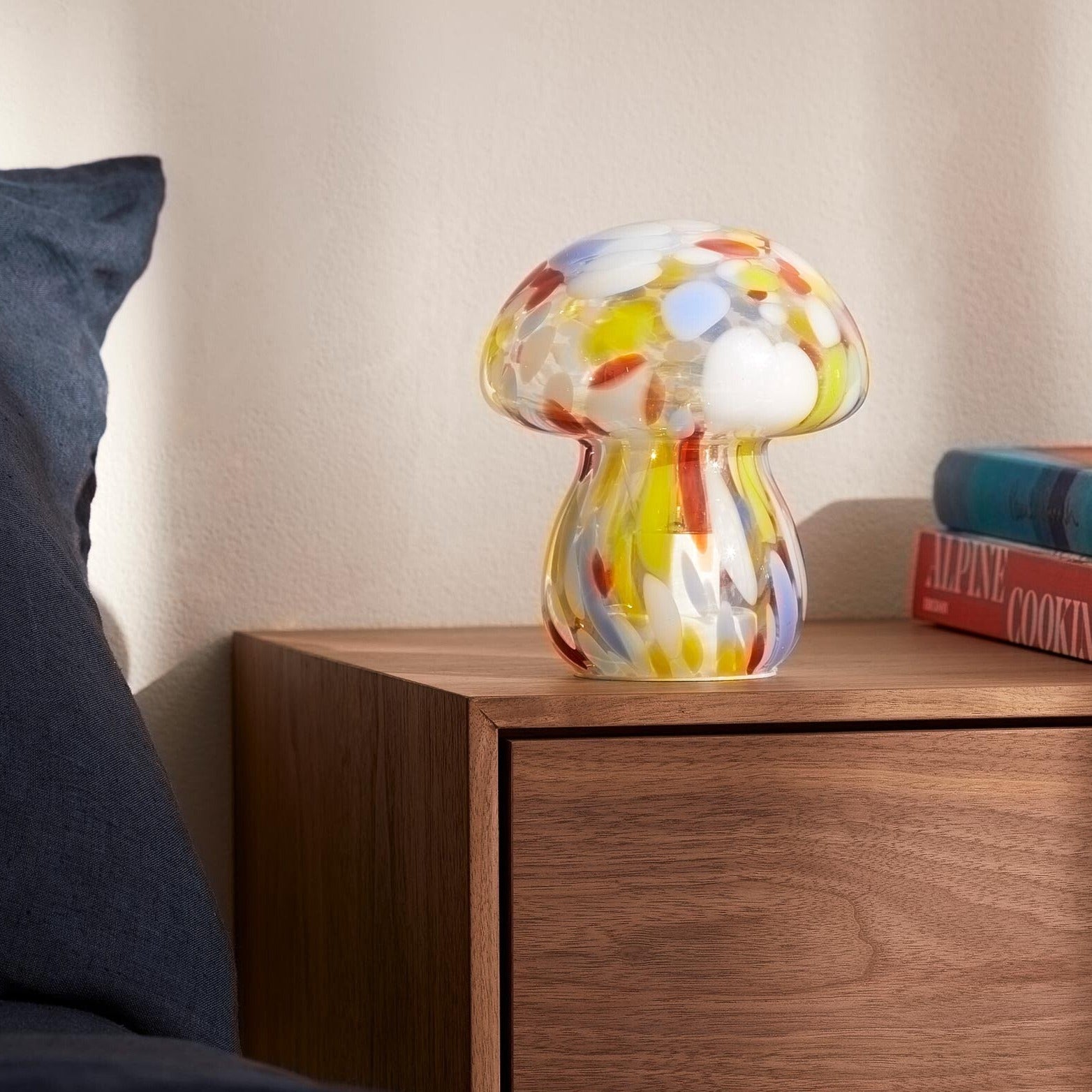 Portable Chubby Close Top Glass Mushroom Lamp, Confetti