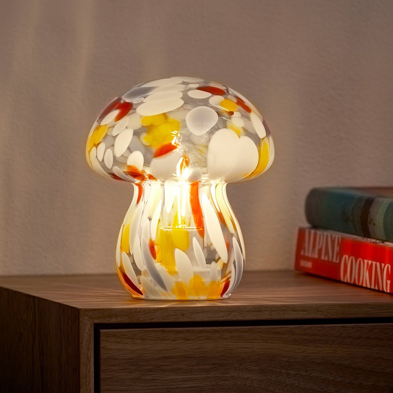 Portable Chubby Close Top Glass Mushroom Lamp, Confetti