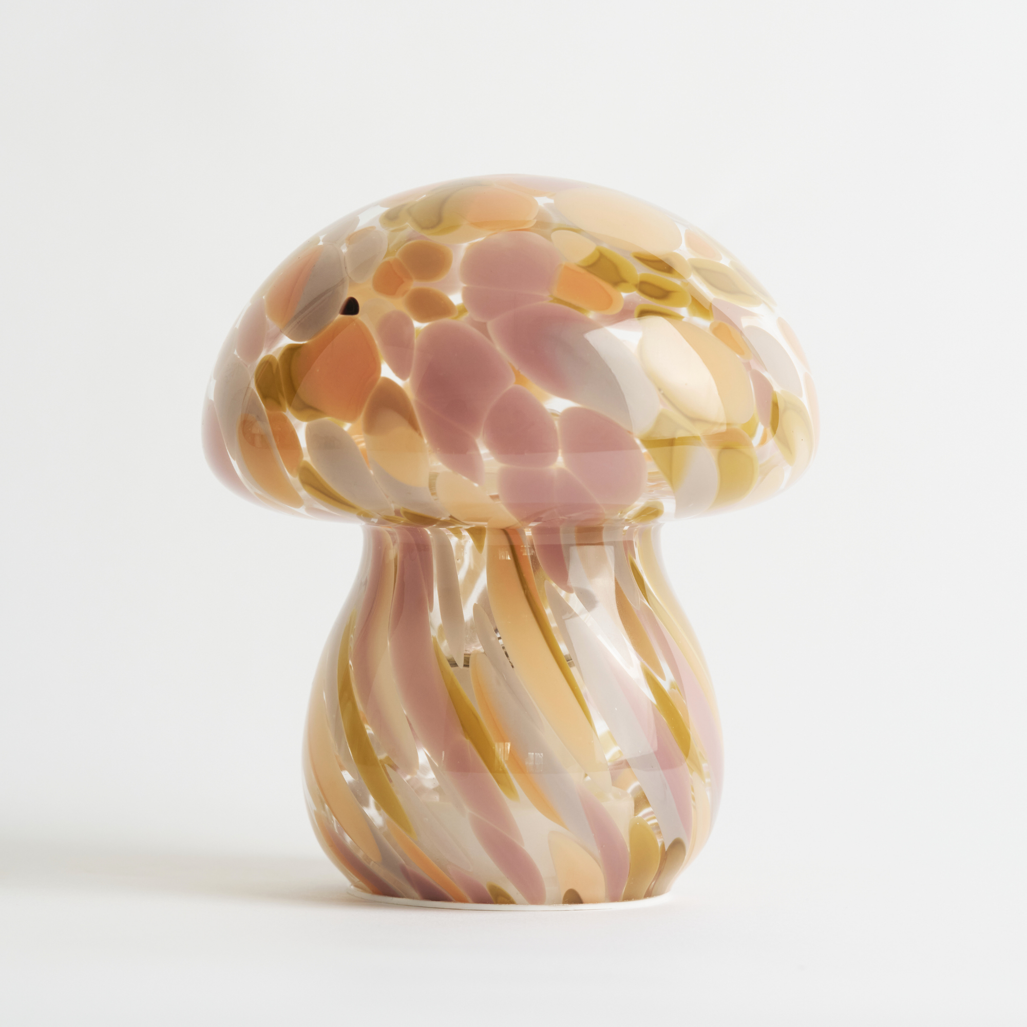 Portable Chubby Close Top Glass Mushroom Lamp, Pink Moon