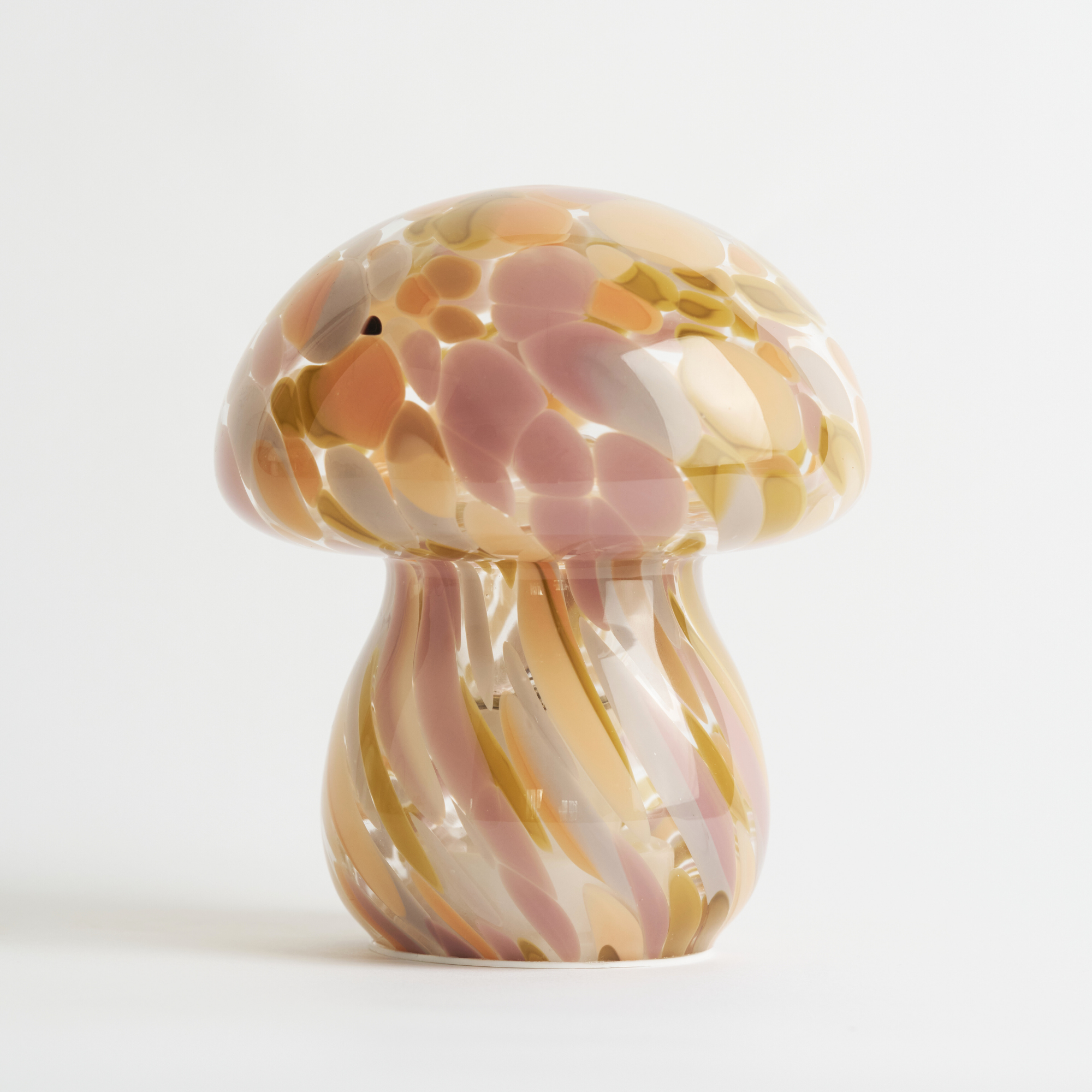 Portable Chubby Open Top Glass Mushroom Lamp, Pink Moon