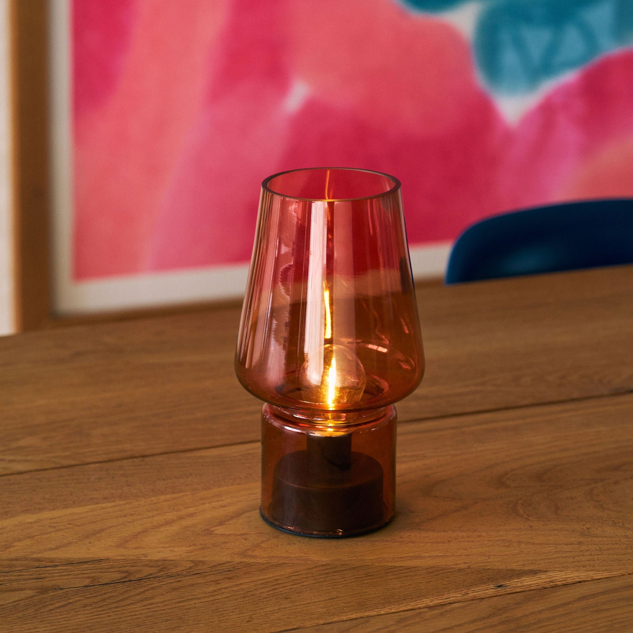 Portable Open Top Glass Mushroom Lamp, Amber
