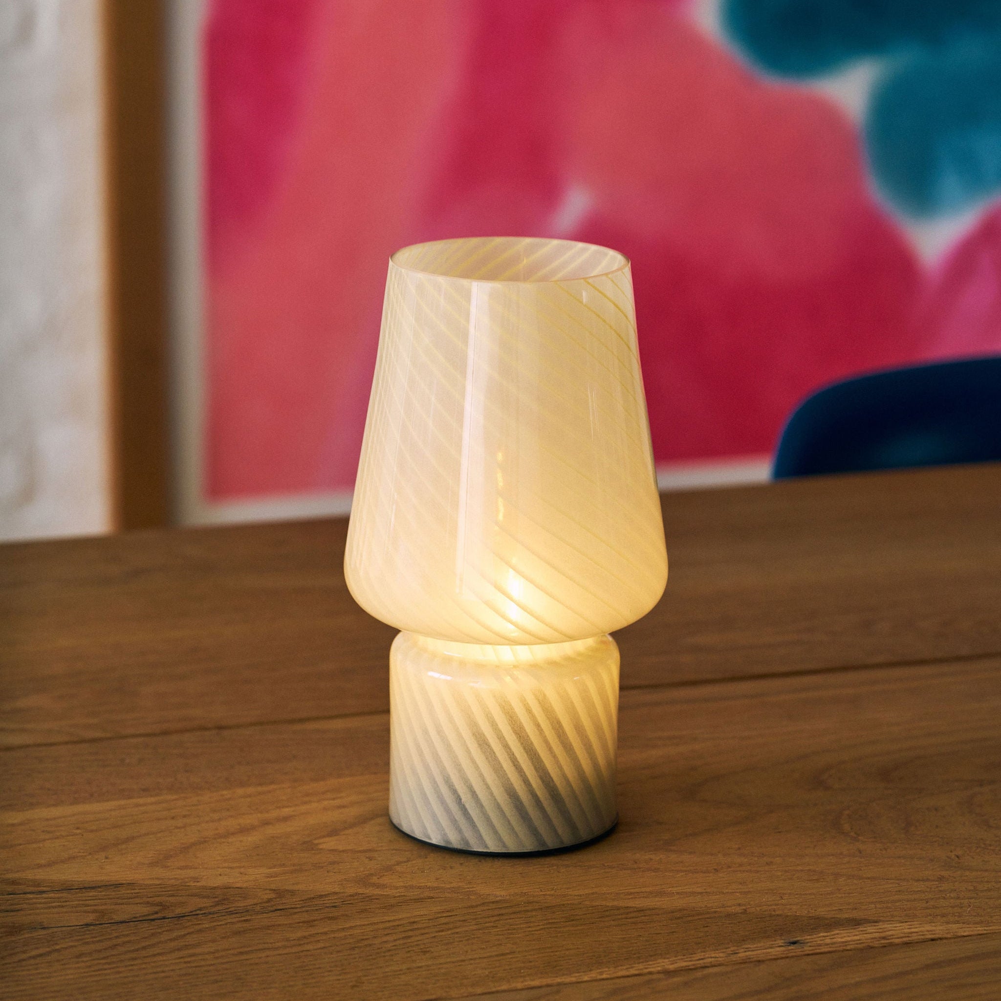 Portable Open Top Glass Mushroom Lamp, Butter