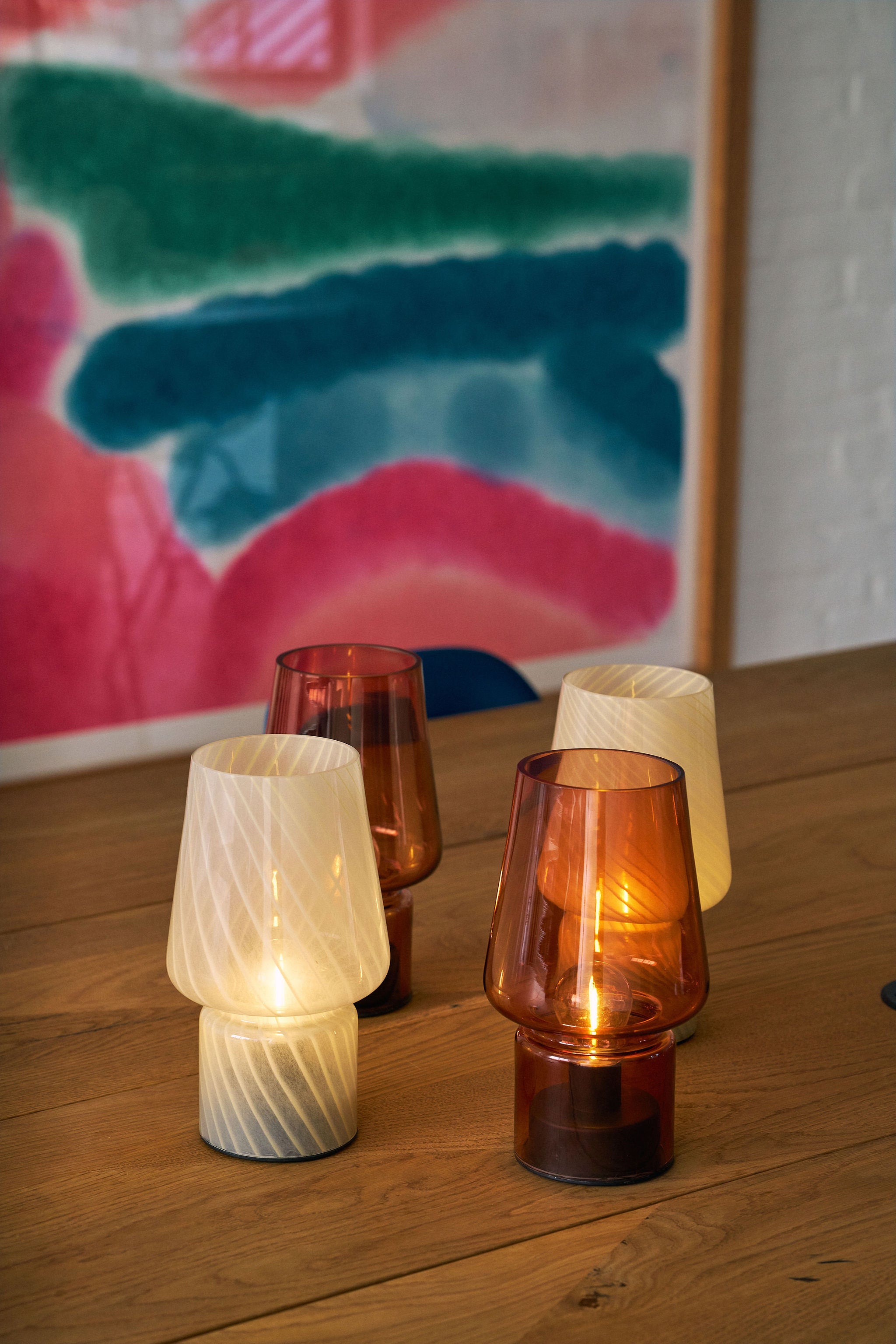 Portable Open Top Glass Mushroom Lamp, Butter