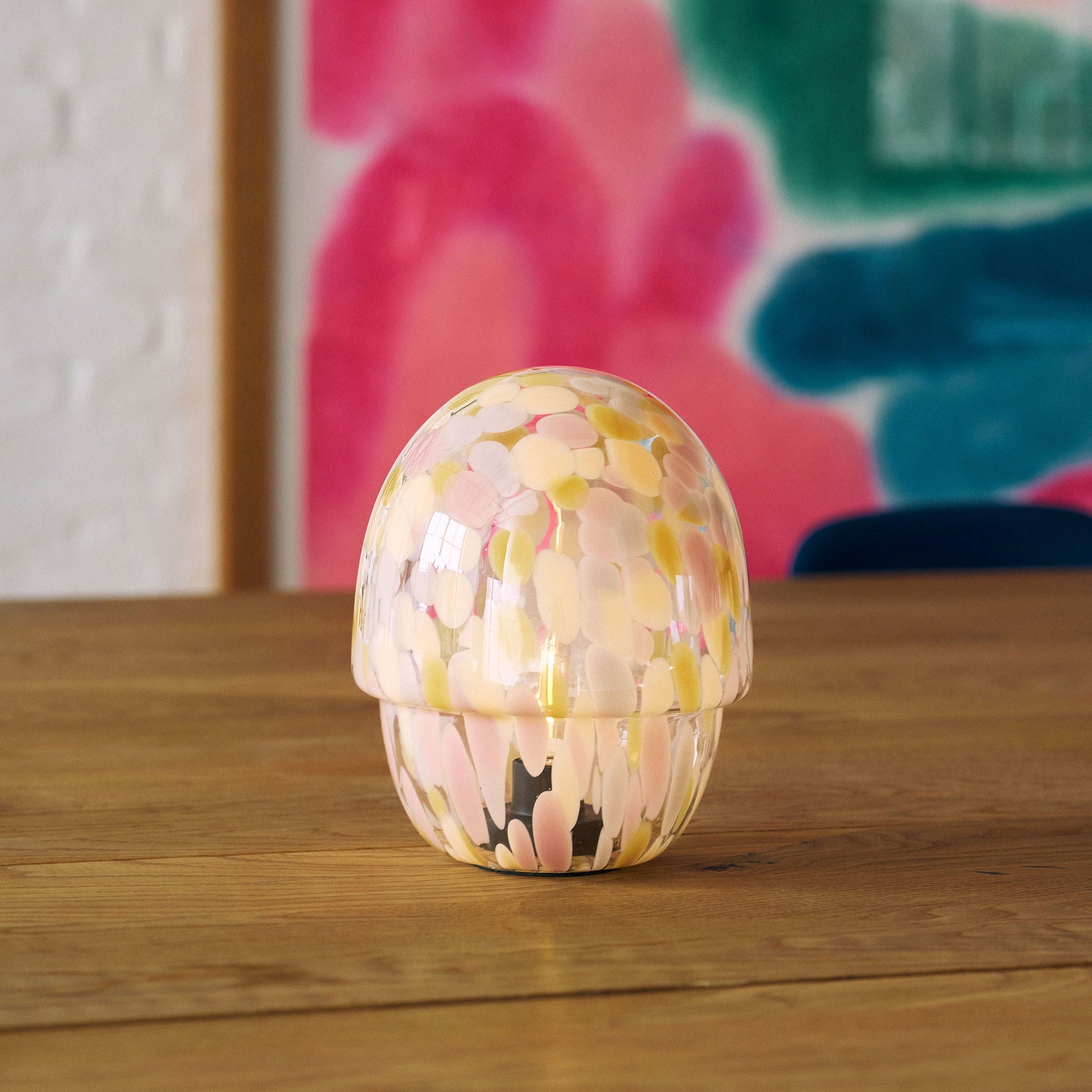 Portable Close Top Glass Mushroom Lamp, Pink Moon
