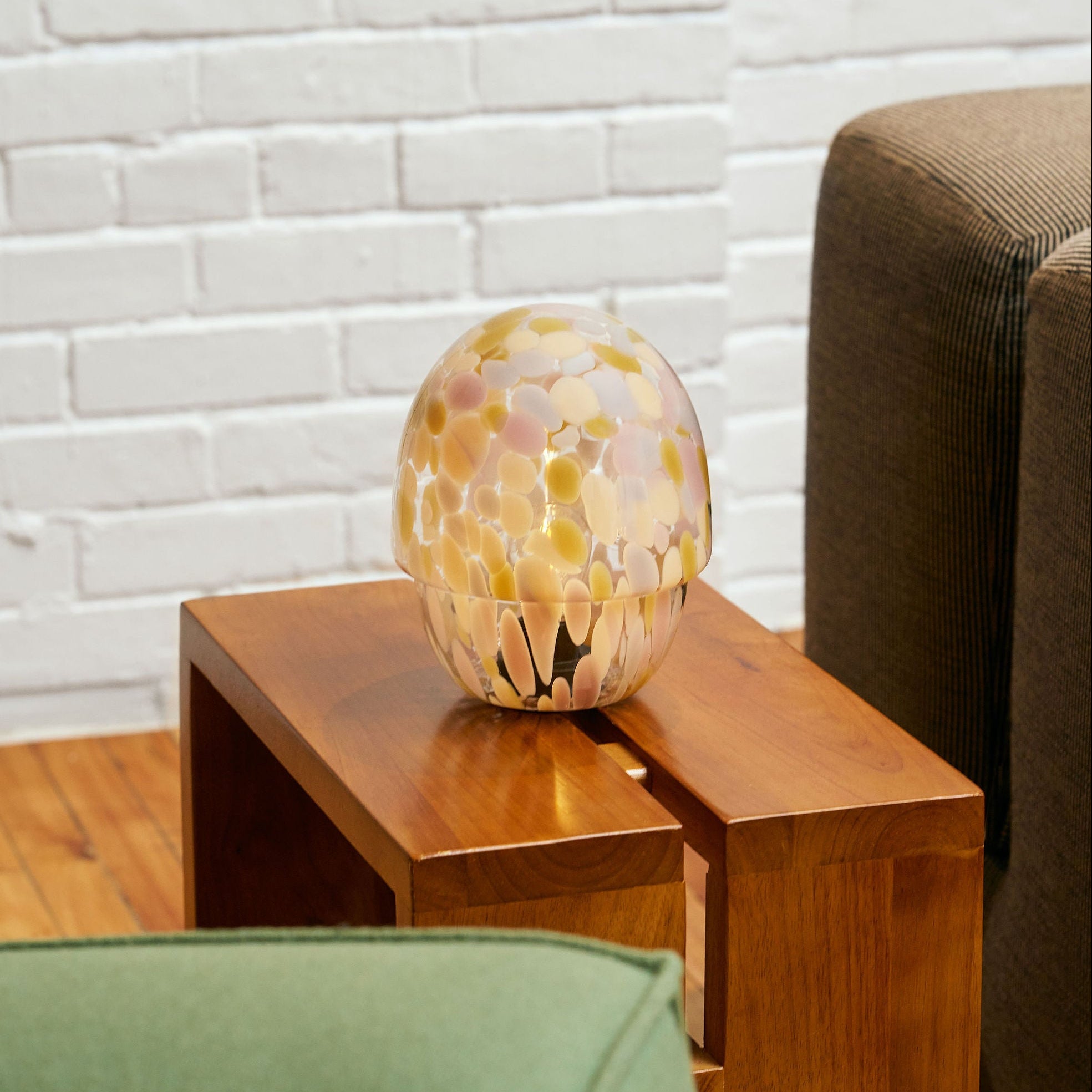 Portable Close Top Glass Mushroom Lamp, Pink Moon