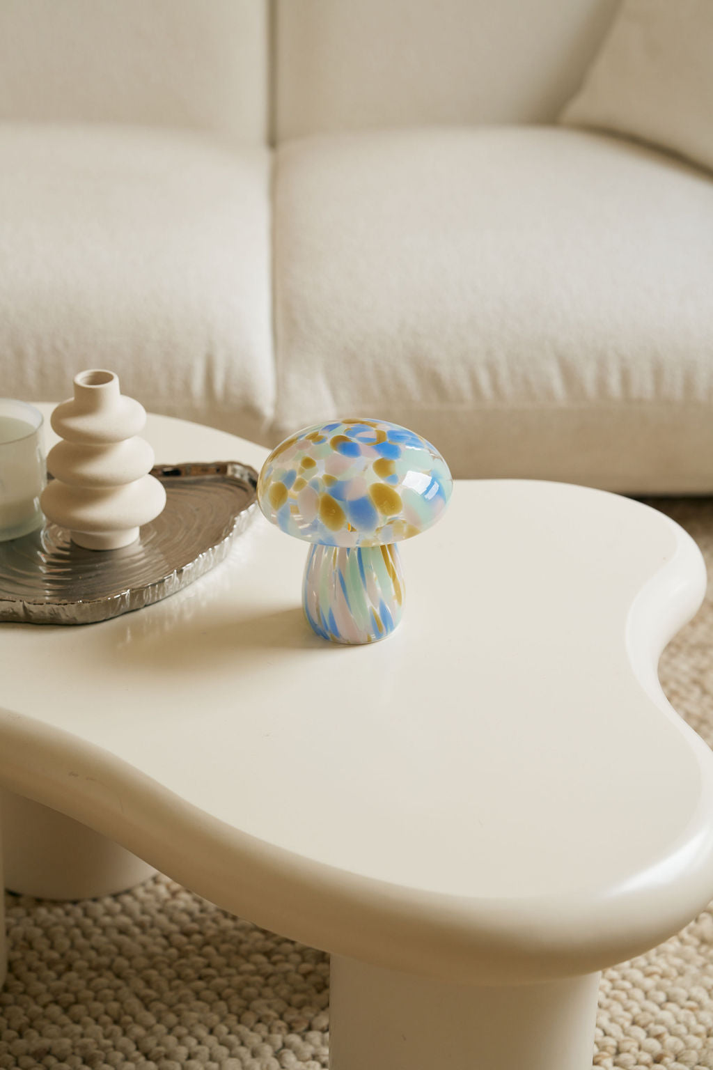 Portable Tall Close Top Glass Mushroom Lamp, Kaleidoscope