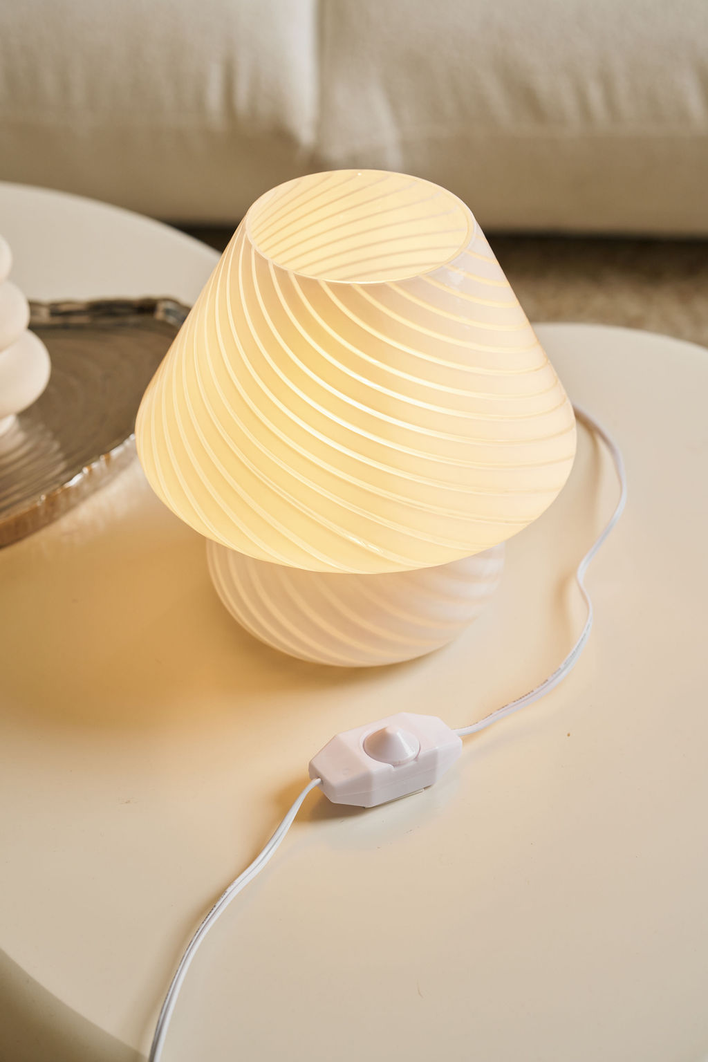 Glass Mushroom Table Lamp, Standard Open Top, White