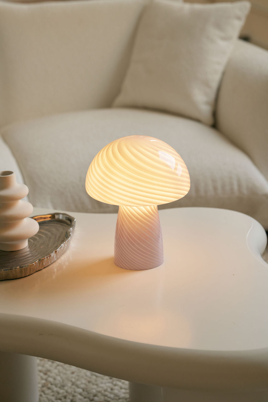 Glass Mushroom Table Lamp, Petite Close Top, Lilac
