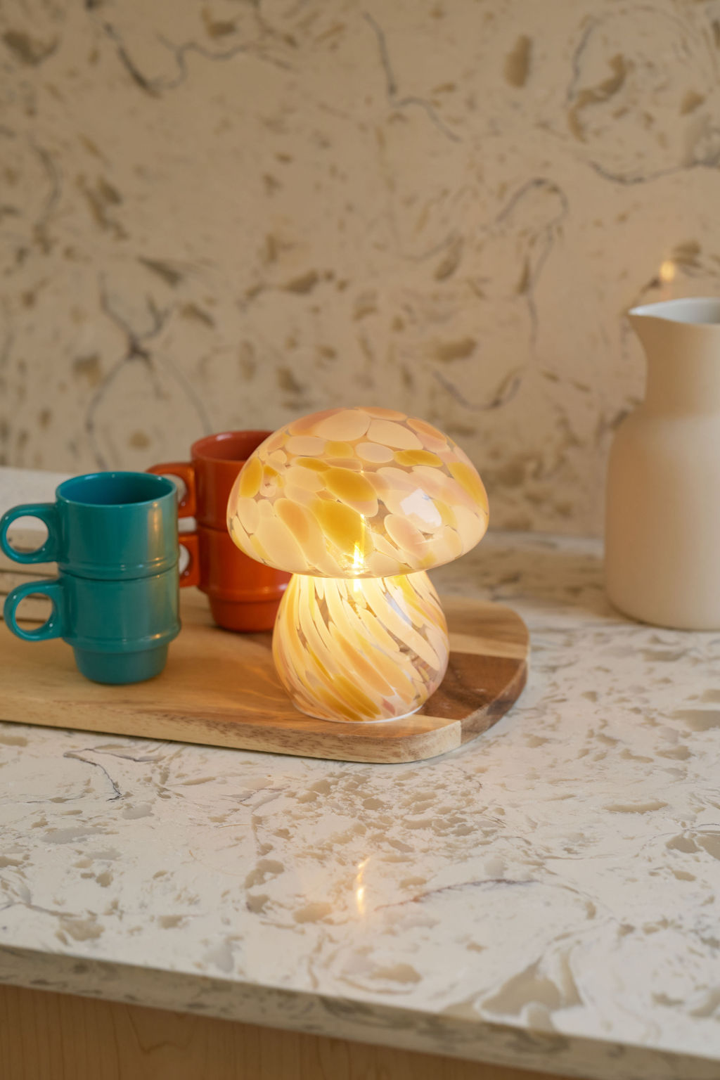 Portable Chubby Close Top Glass Mushroom Lamp, Pink Moon