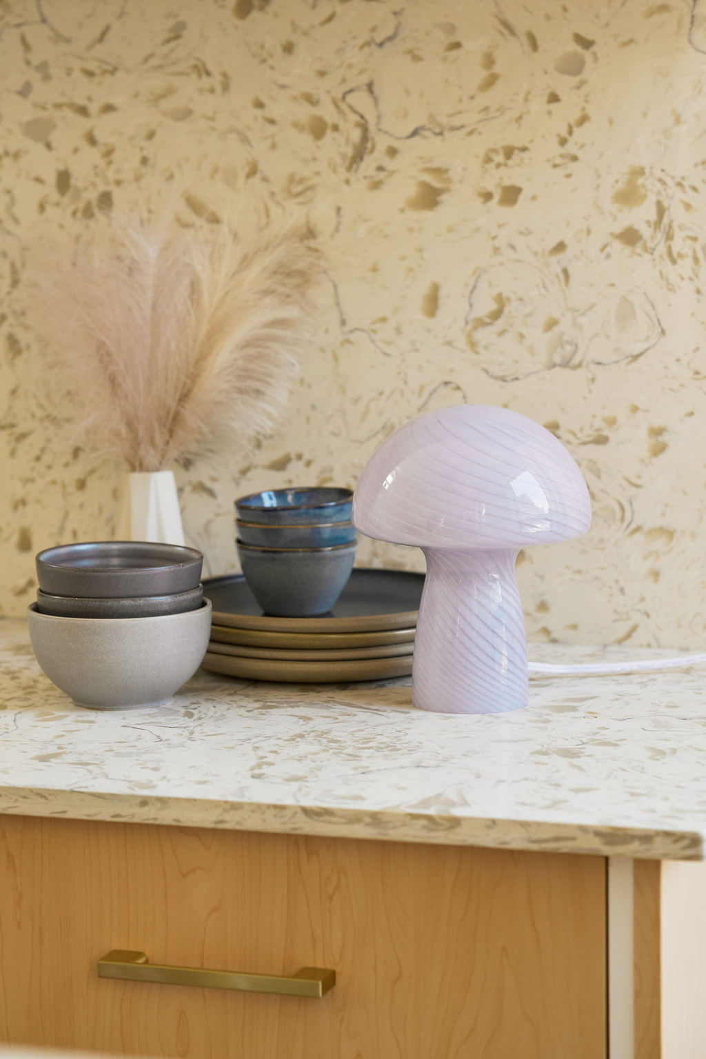 Glass Mushroom Table Lamp, Petite Close Top, Lilac