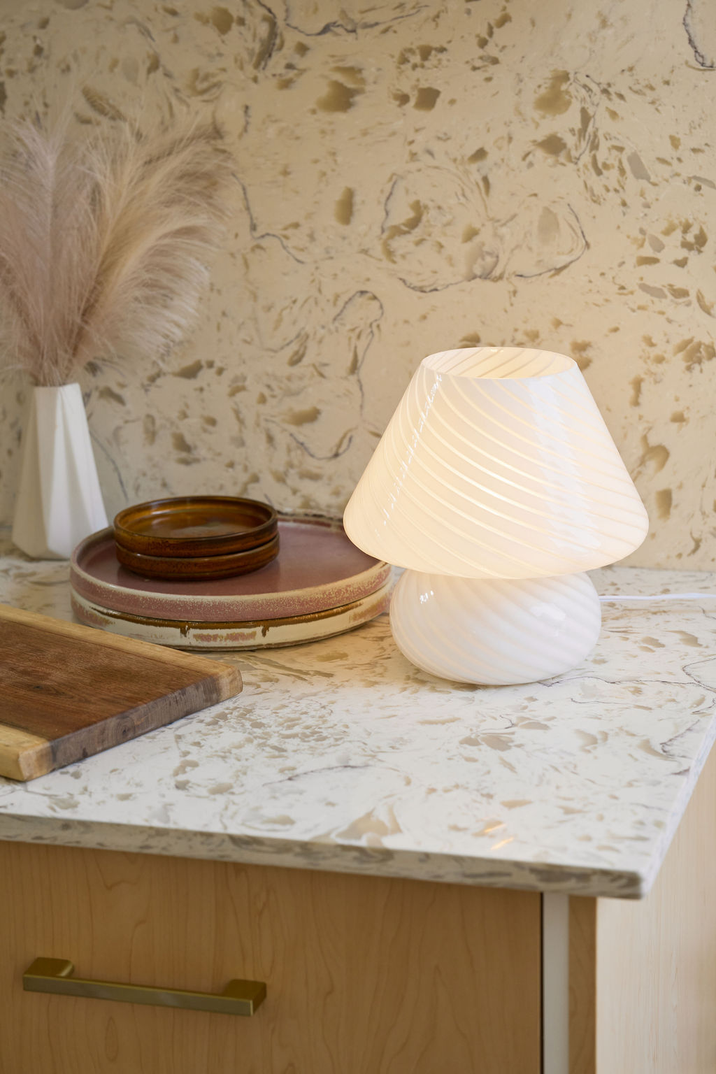 Glass Mushroom Table Lamp, Standard Open Top, White