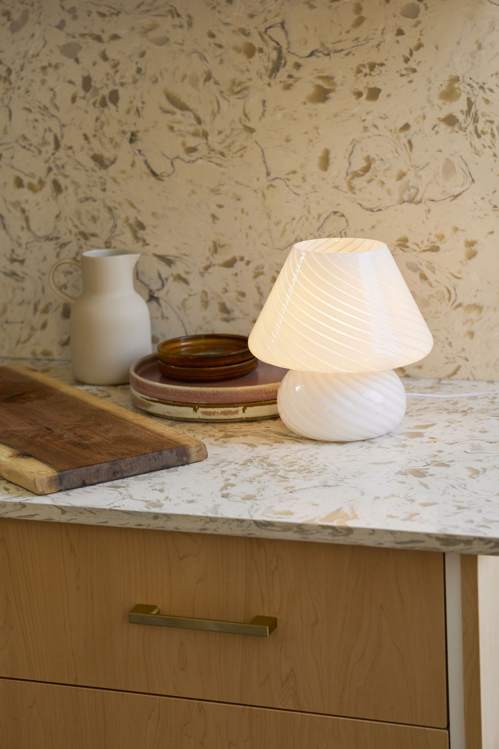 Glass Mushroom Table Lamp, Standard Open Top, White