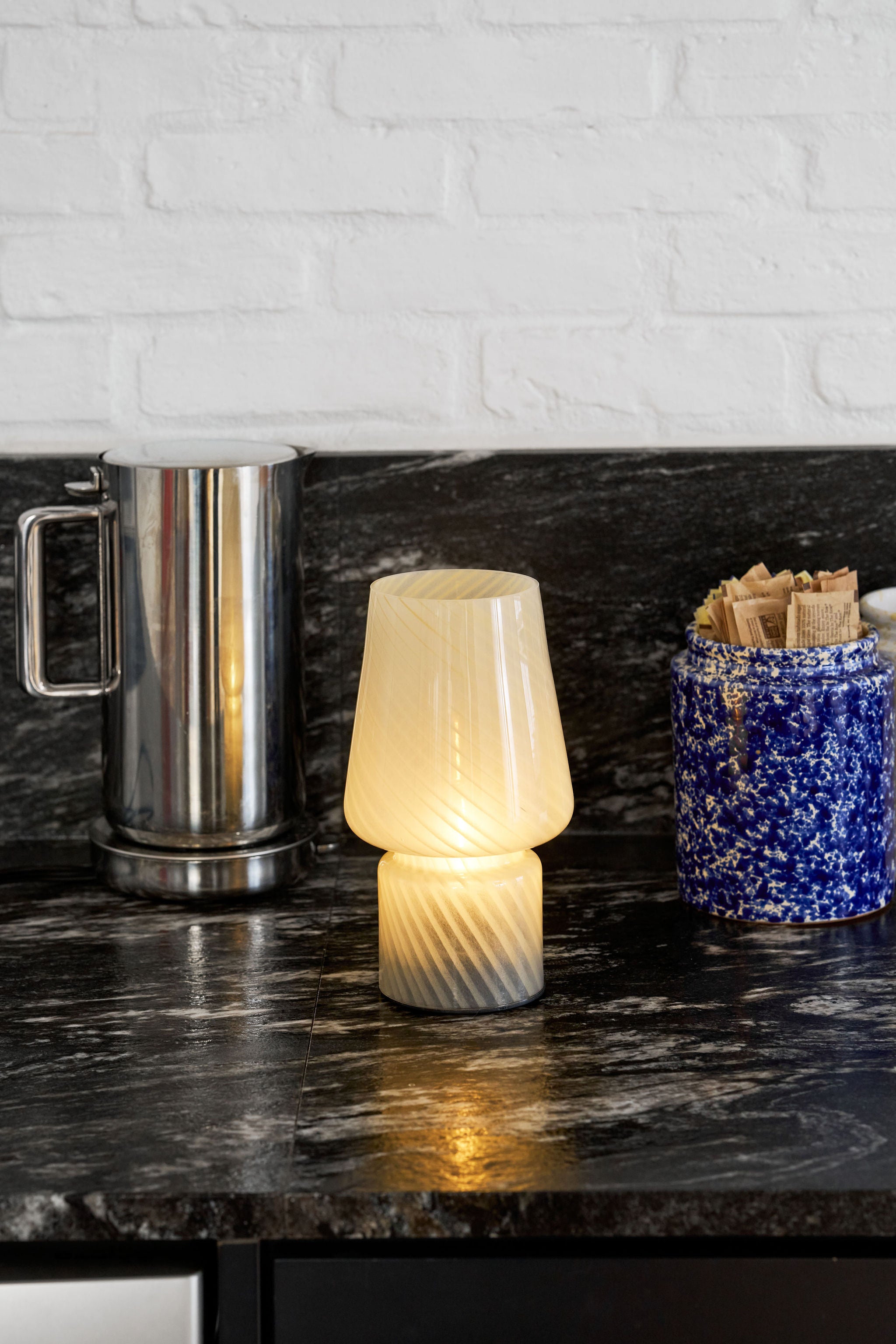 Portable Open Top Glass Mushroom Lamp, Butter