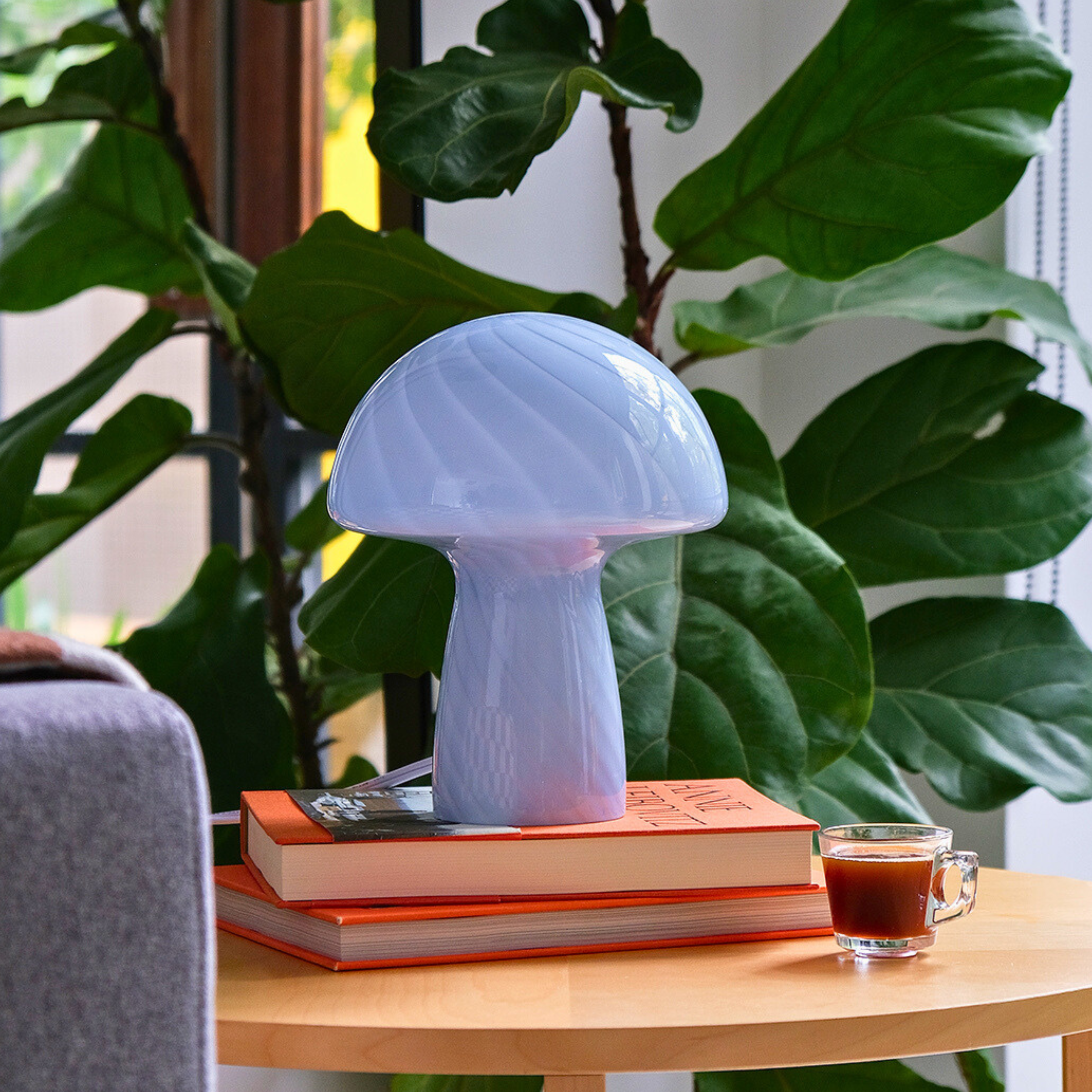 Glass Mushroom Table Lamp, Petite Close Top, Blue