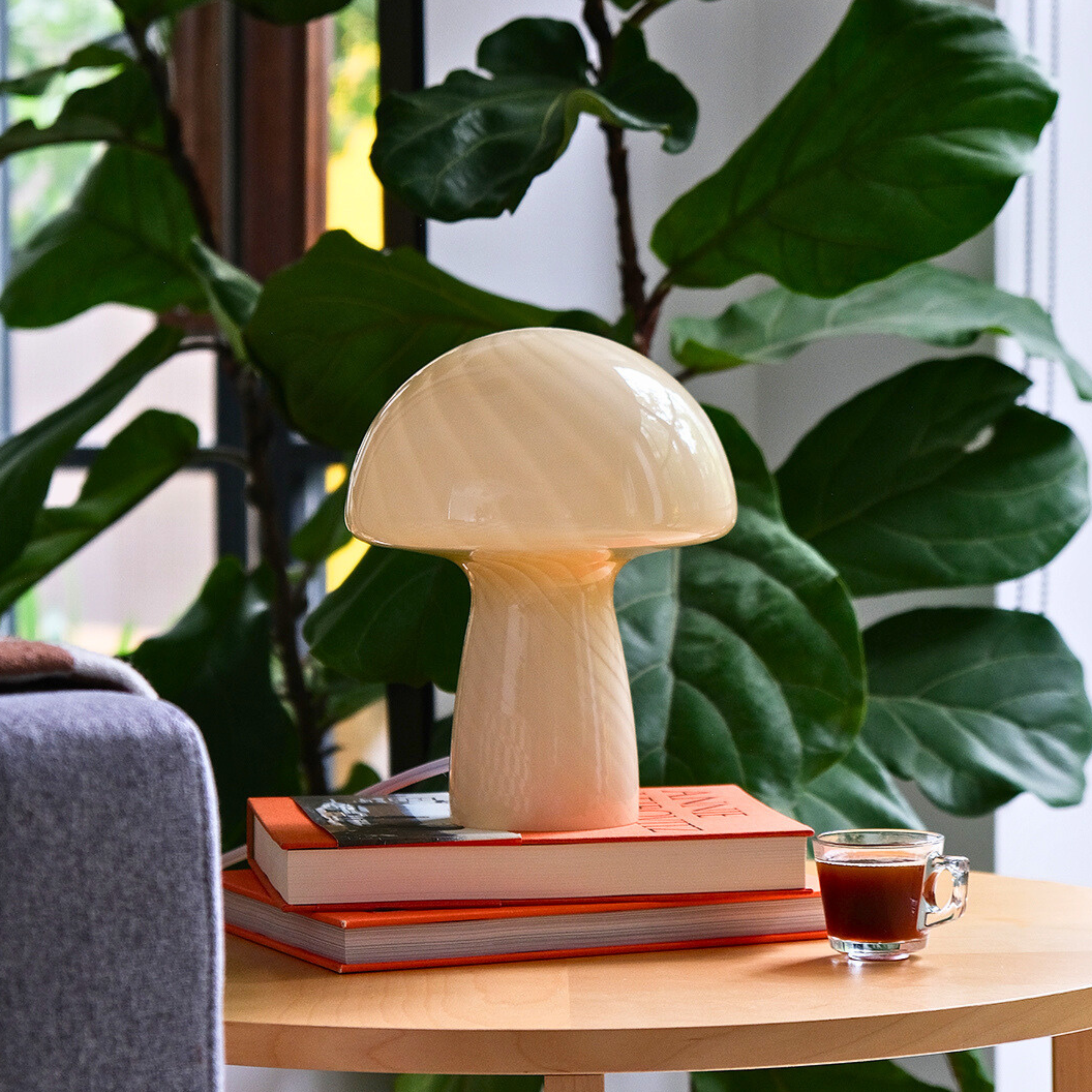 Glass Mushroom Table Lamp, Petite Close Top, Butter