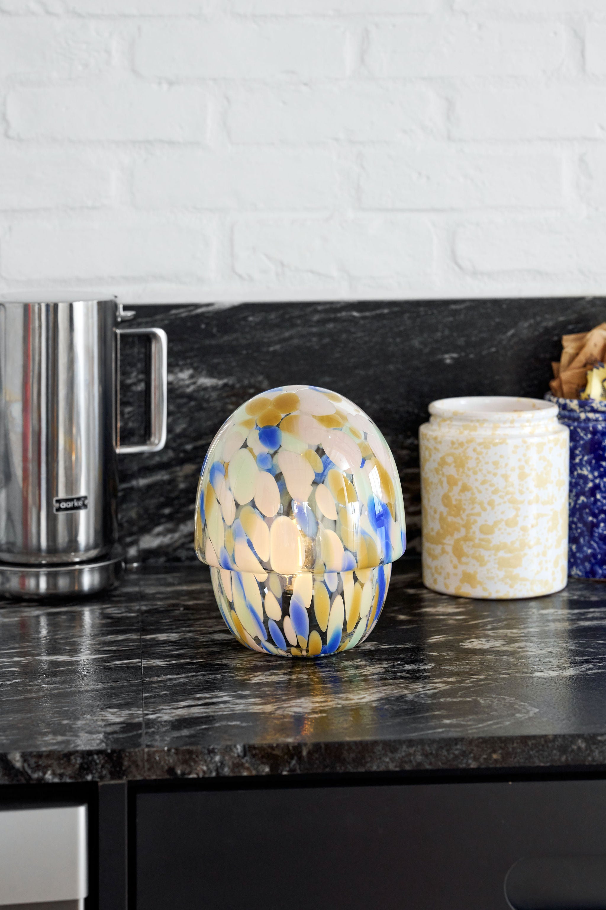 Portable Close Top Glass Mushroom Lamp, Kaleidoscope