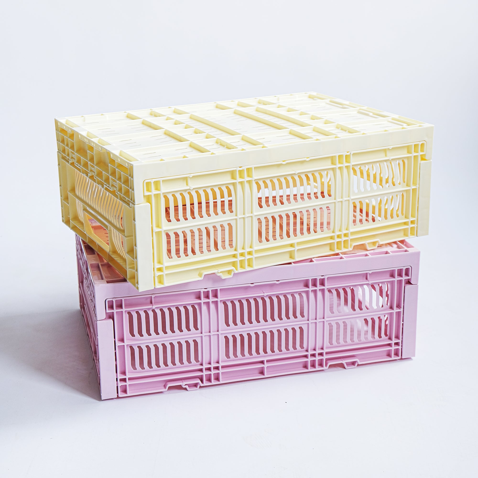 Heavy Duty Medium Short Storage Crate, Butter, Set of 2