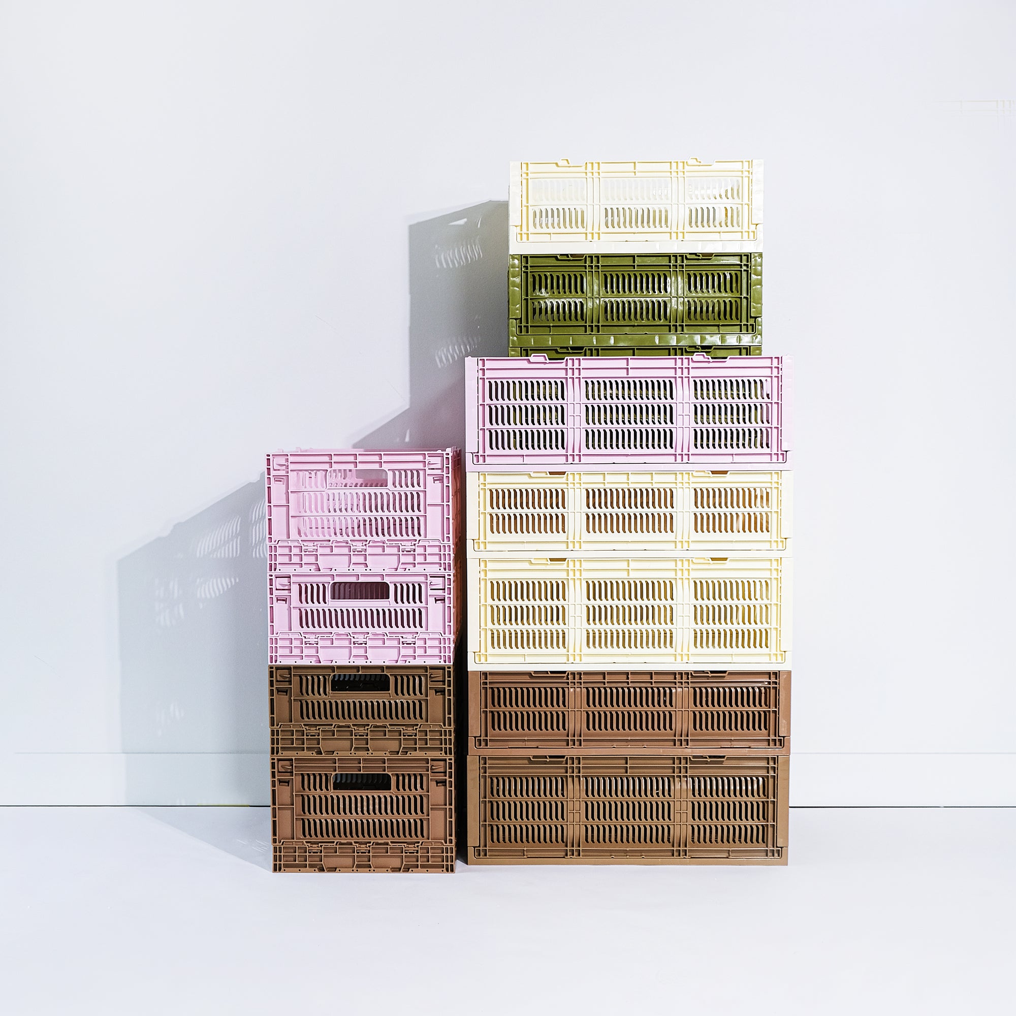 Heavy Duty Medium Tall Storage Crate, Pink, Set of 2