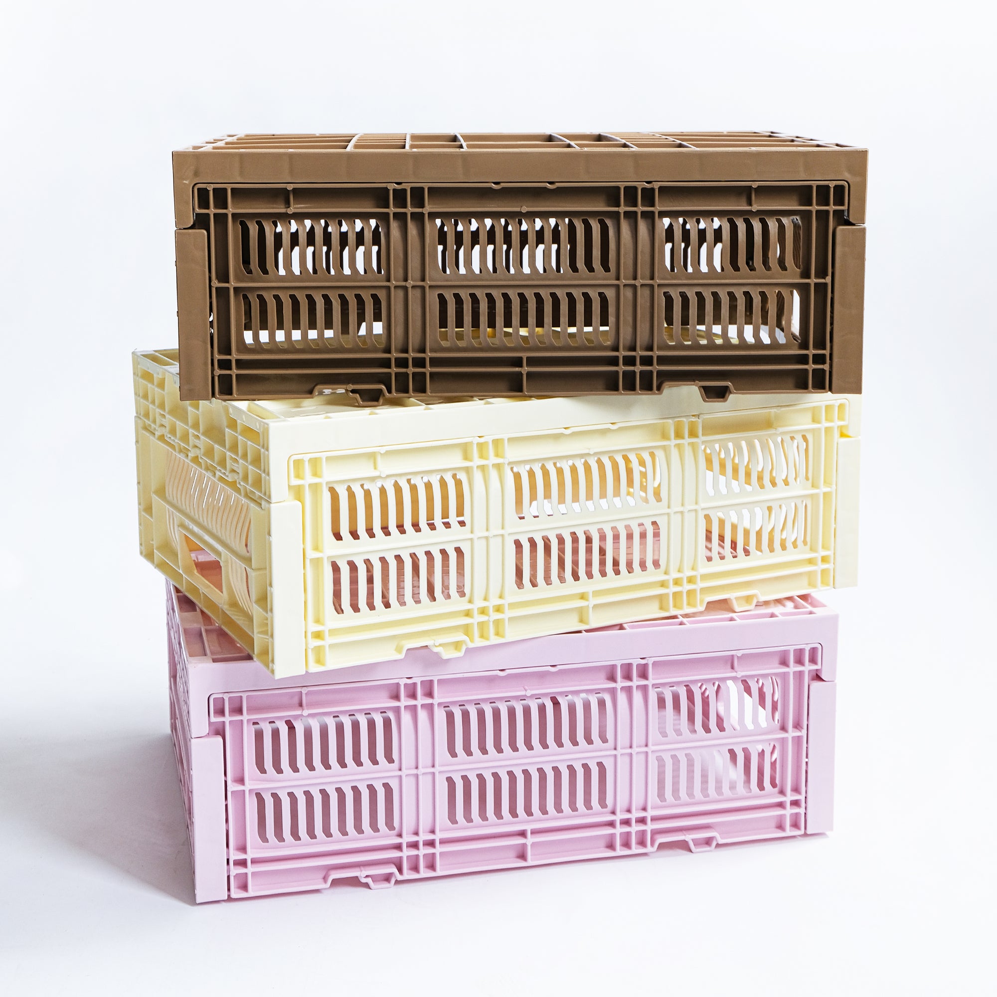Heavy Duty Medium Short Storage Crate, Butter, Set of 2