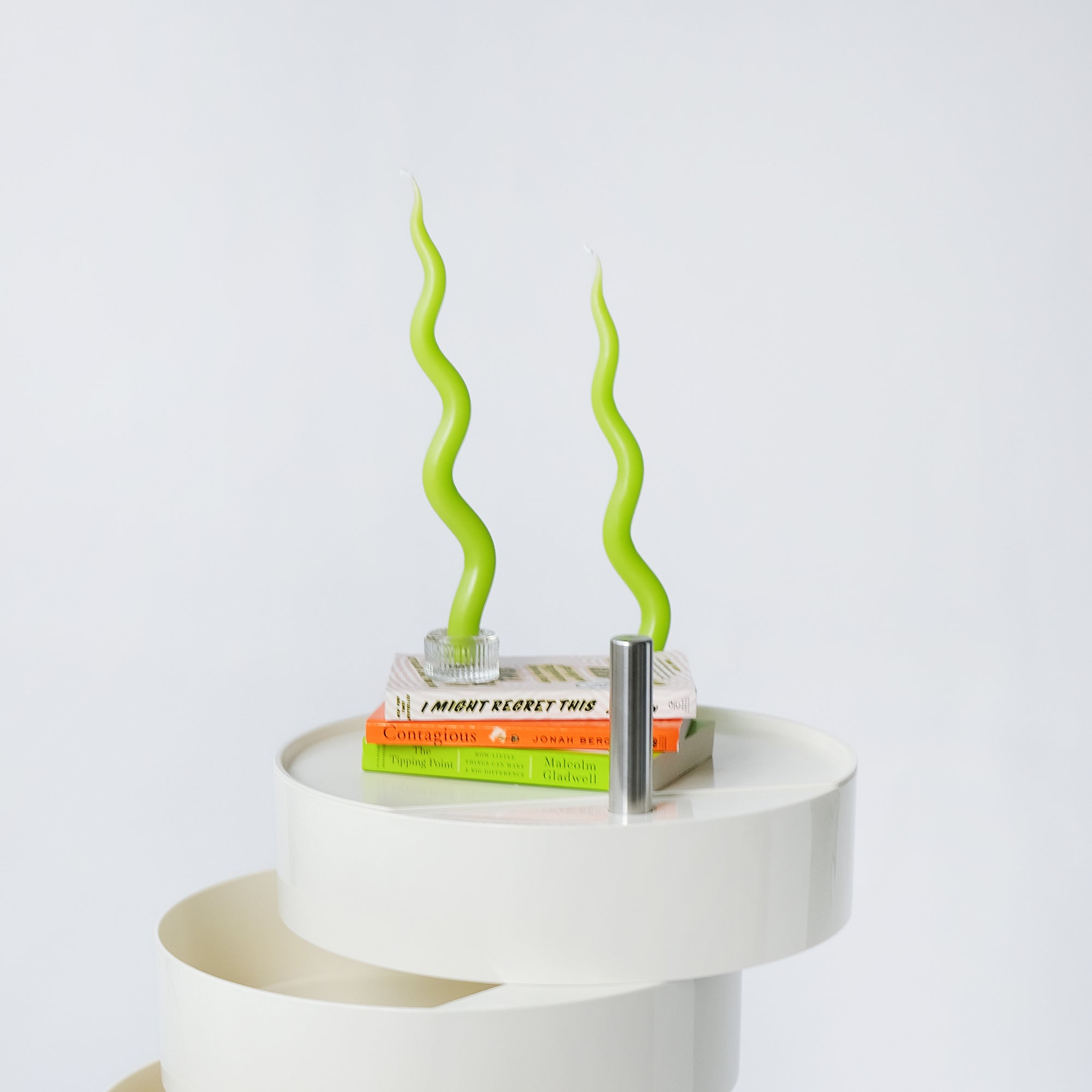 14" Hand Sculpted Squiggle Candle Sticks, Set of 2, Dripless