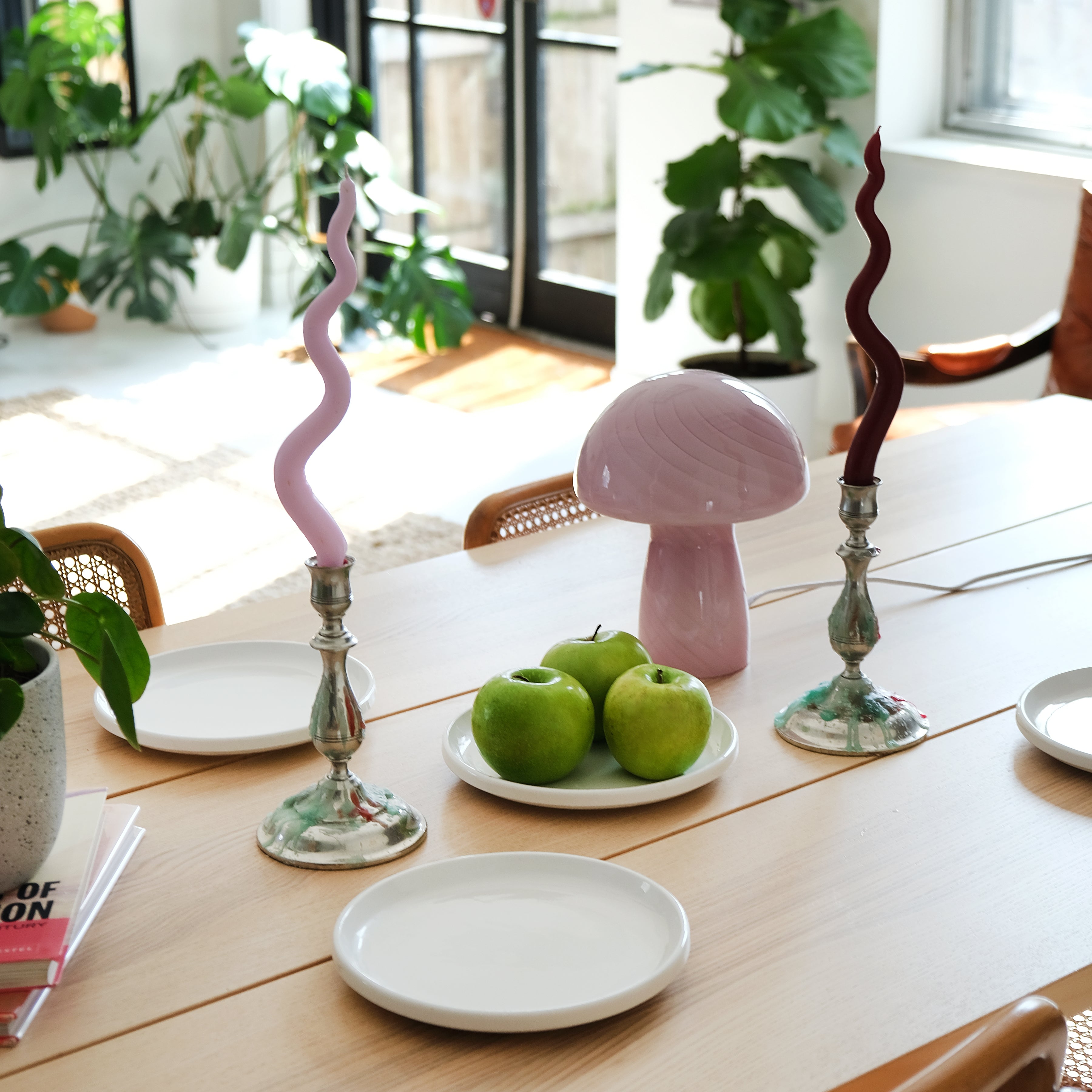 Glass Mushroom Table Lamp, Petite Close Top, Rose Pink