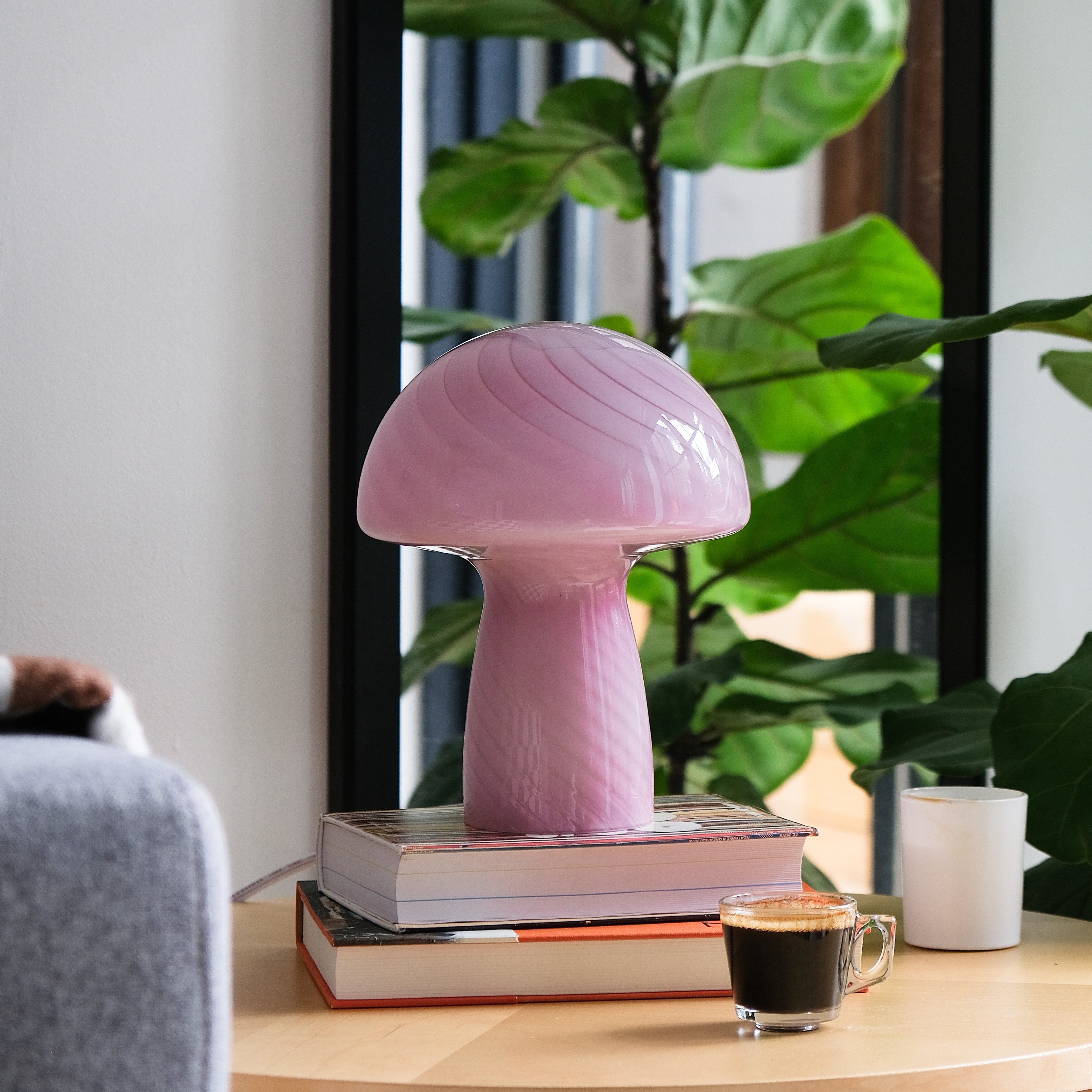 Glass Mushroom Table Lamp, Petite Close Top, Rose Pink