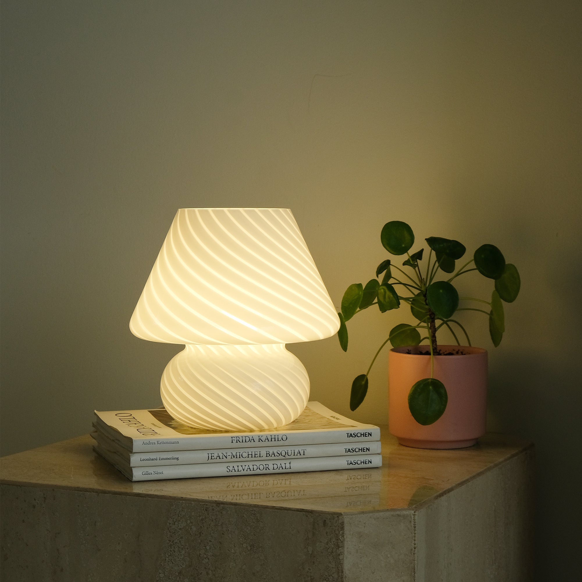 Glass Mushroom Table Lamp, Standard, White Swivel