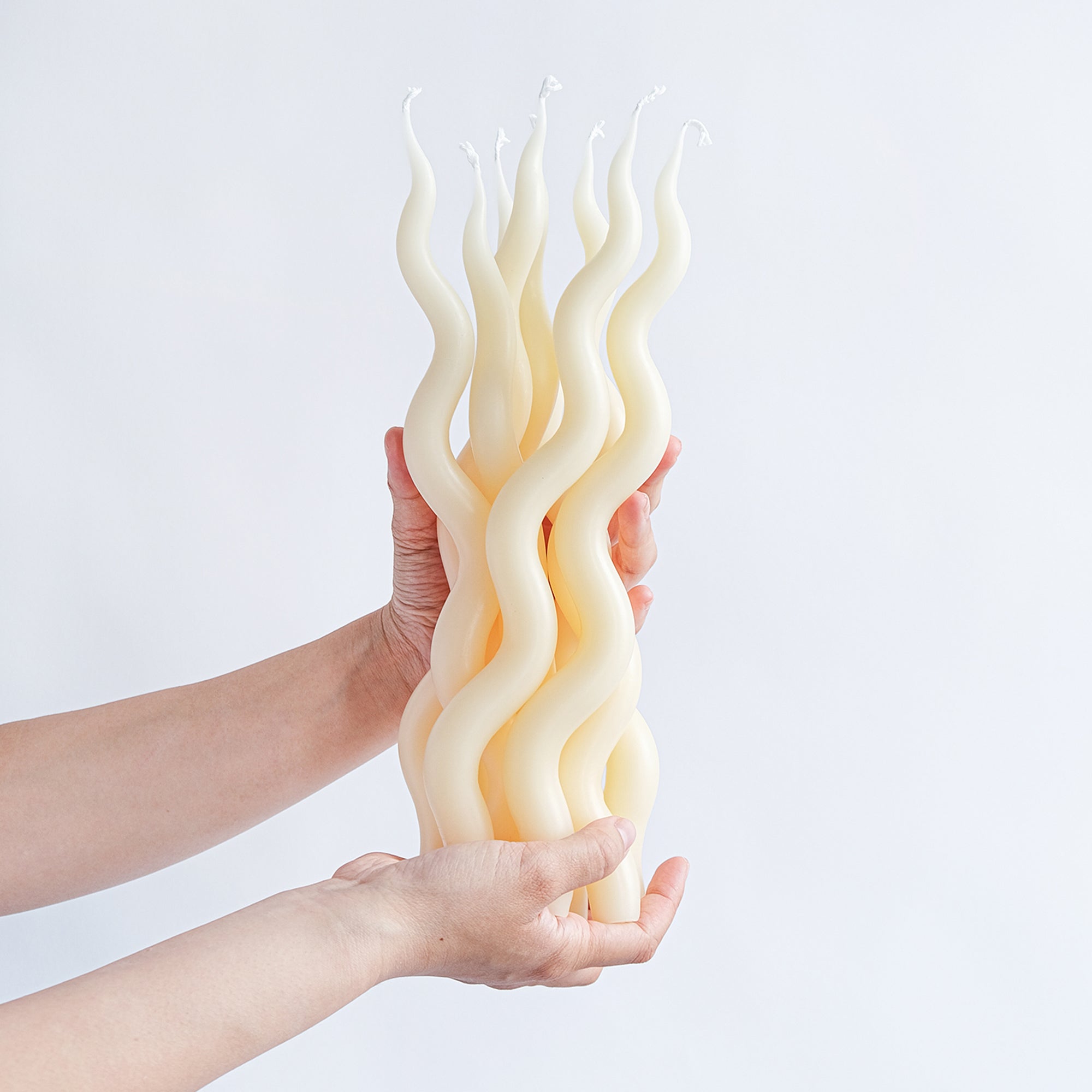 14" Hand Sculpted Squiggle Candle Sticks, Set of 2, Dripless
