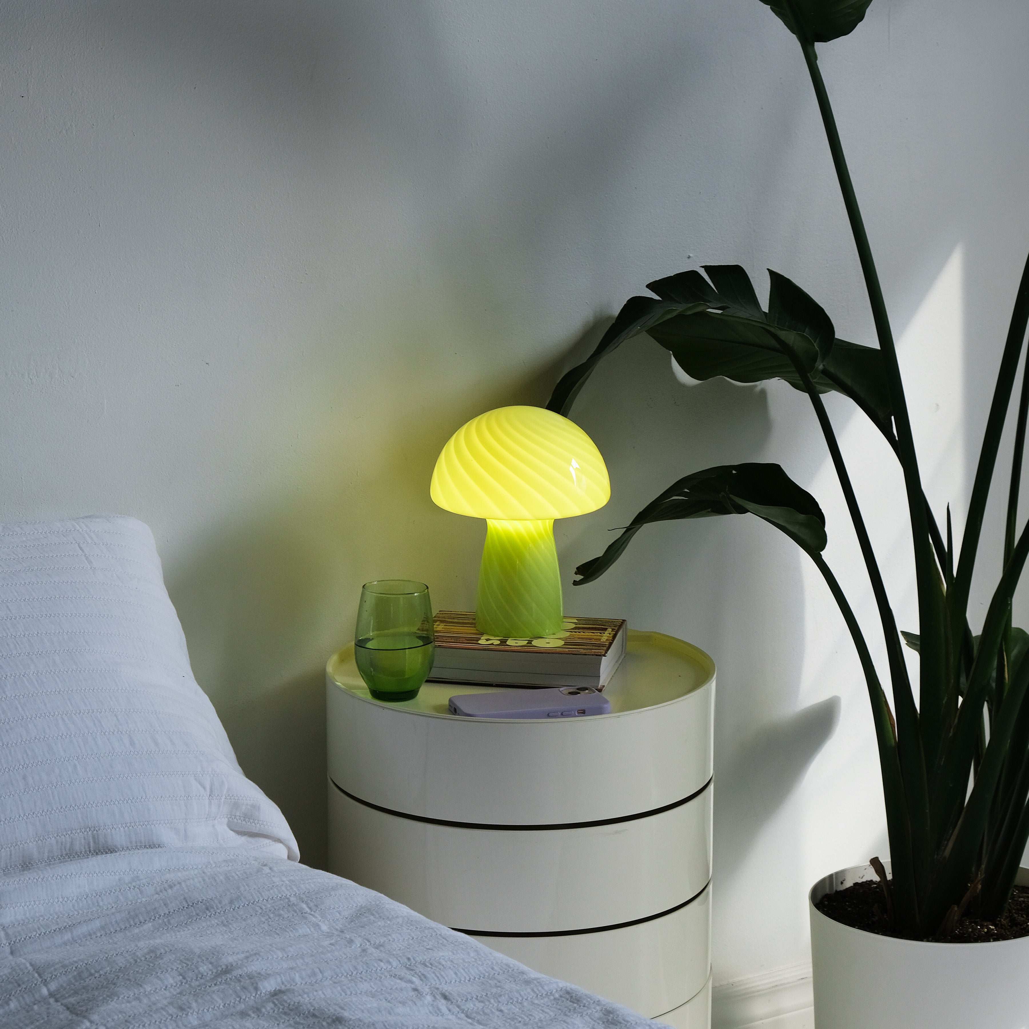 Glass Mushroom Table Lamp, Petite Close Top, Cucumber Green