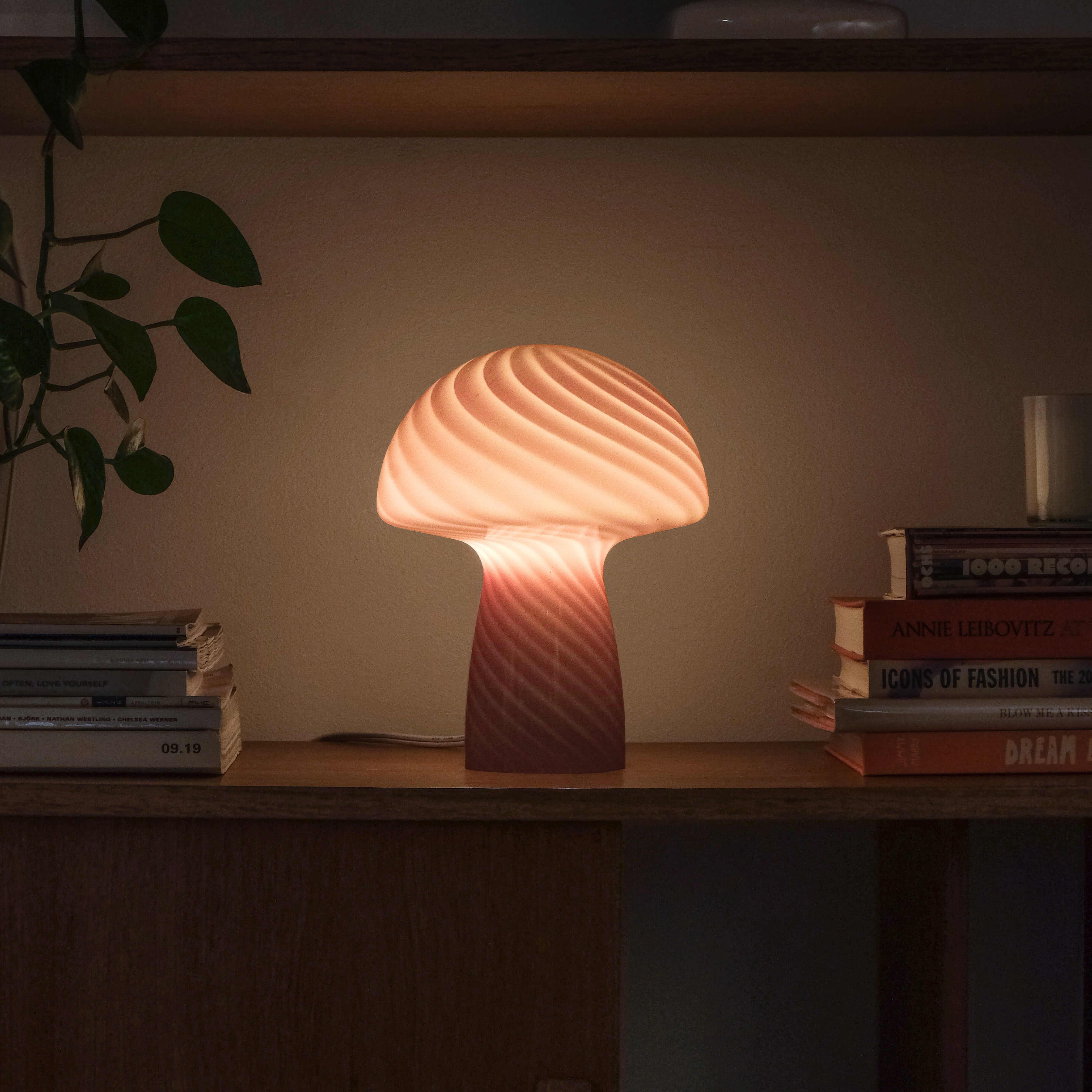 Glass Mushroom Table Lamp, Petite Close Top, Rose Pink