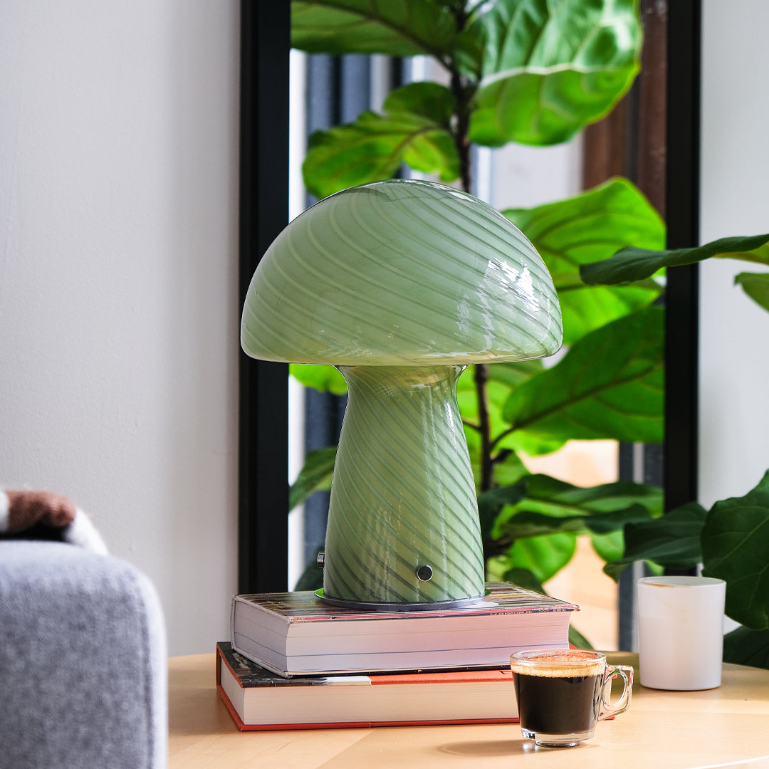 Glass Mushroom Table Lamp, Large Close Top, Jade Green