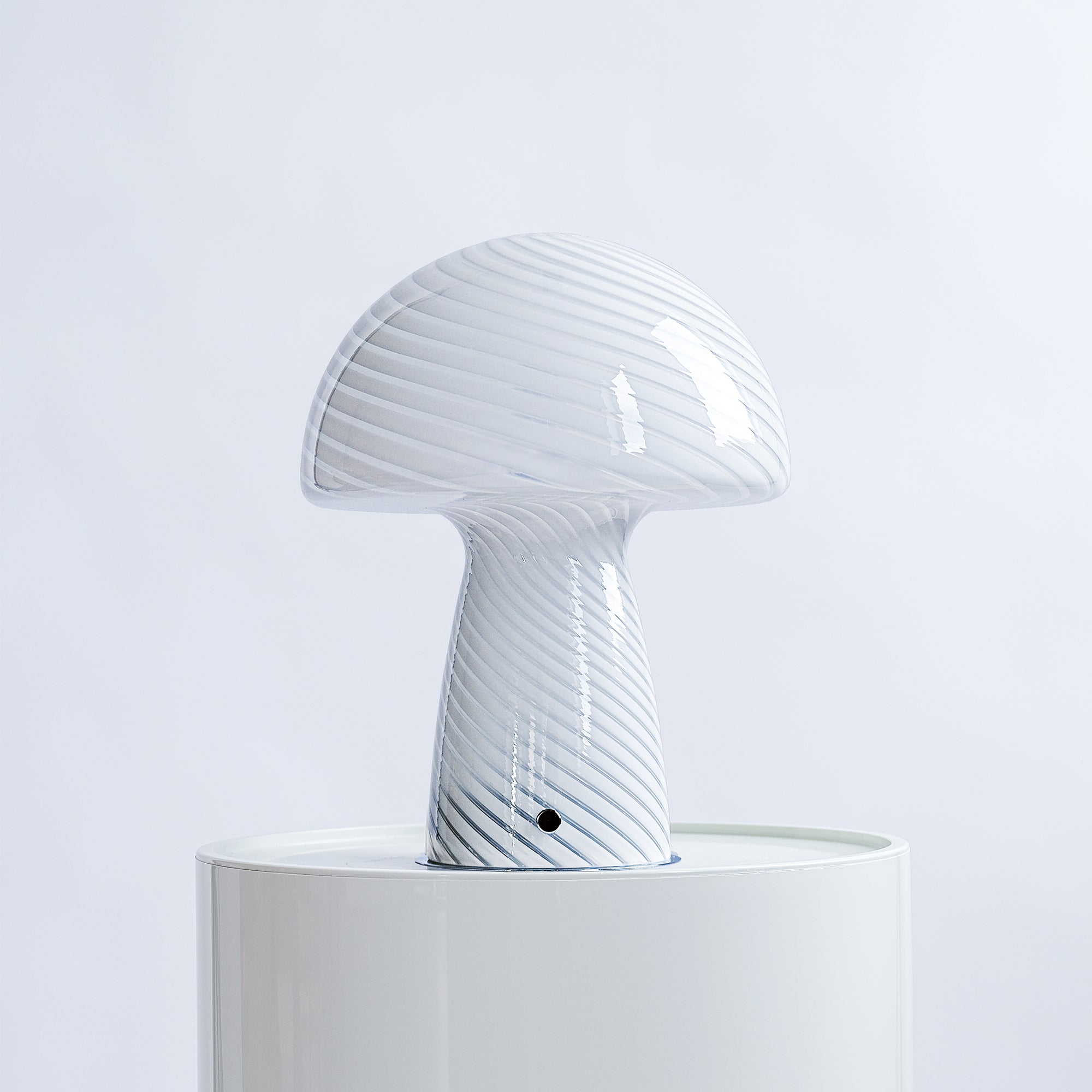 Glass Mushroom Table Lamp, Large Close Top, White Stripe