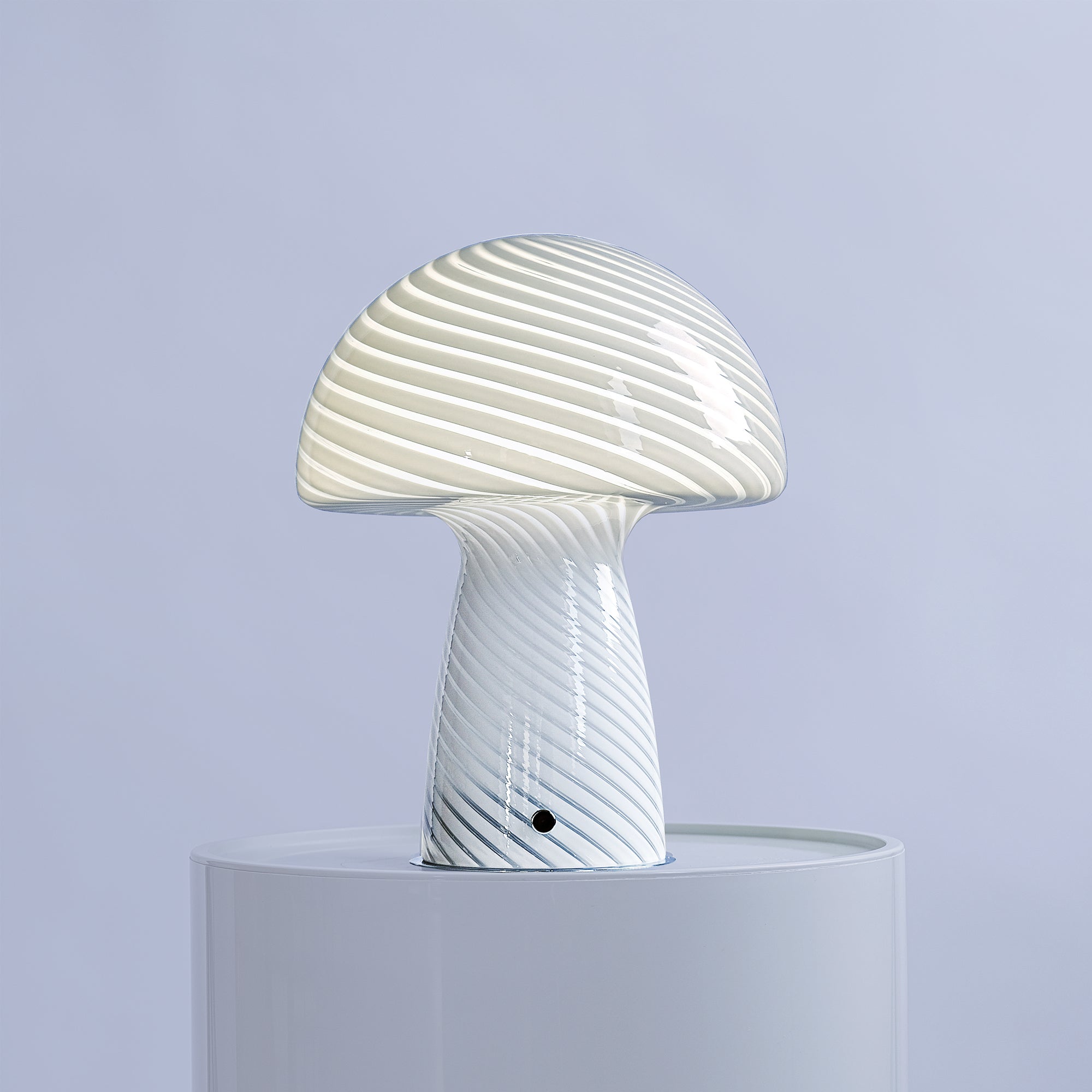 Glass Mushroom Table Lamp, Large Close Top, White Stripe