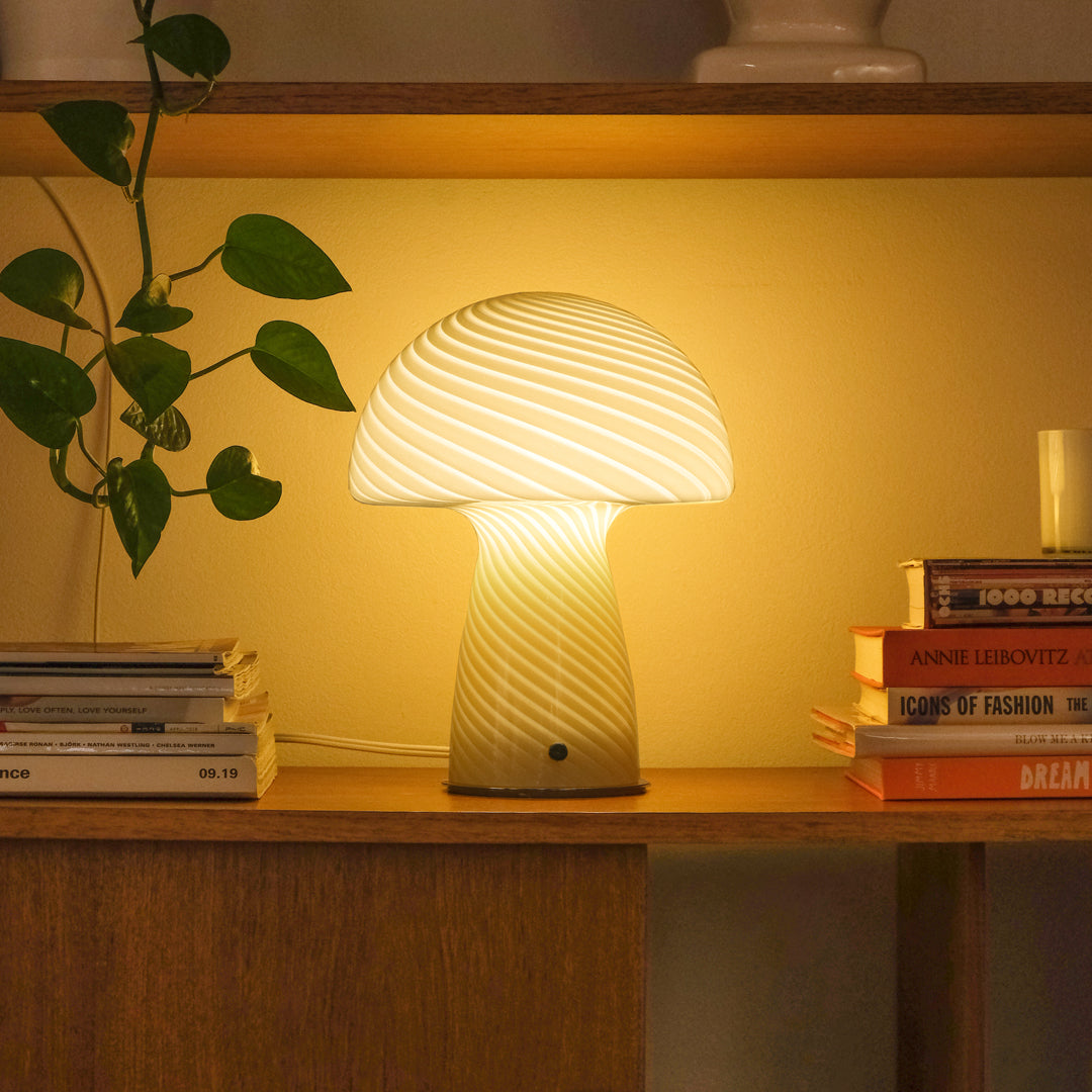 IMPERFECT SALE Glass Mushroom Table Lamp, Large Close Top, White